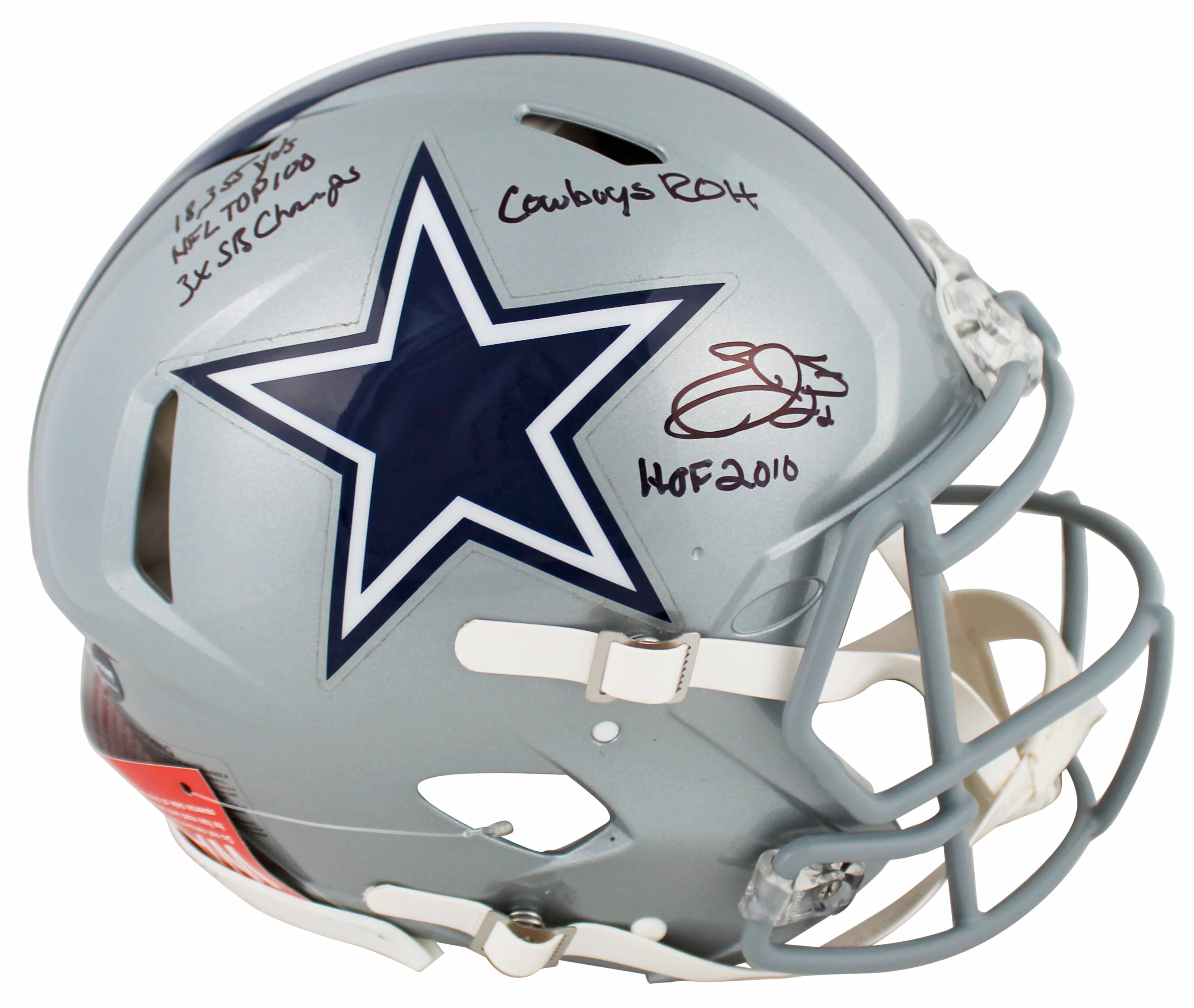 Cowboys Emmitt Smith "Career Stat" Signed Full Size Speed Proline Helmet BAS Wit - Image 2