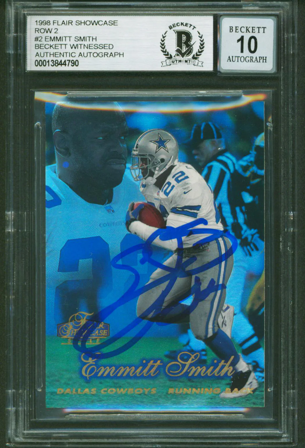 Cowboys Emmitt Smith Signed 1998 Flair Showcase Row 2 #2 Card Auto 10! BAS Slab - Image 2