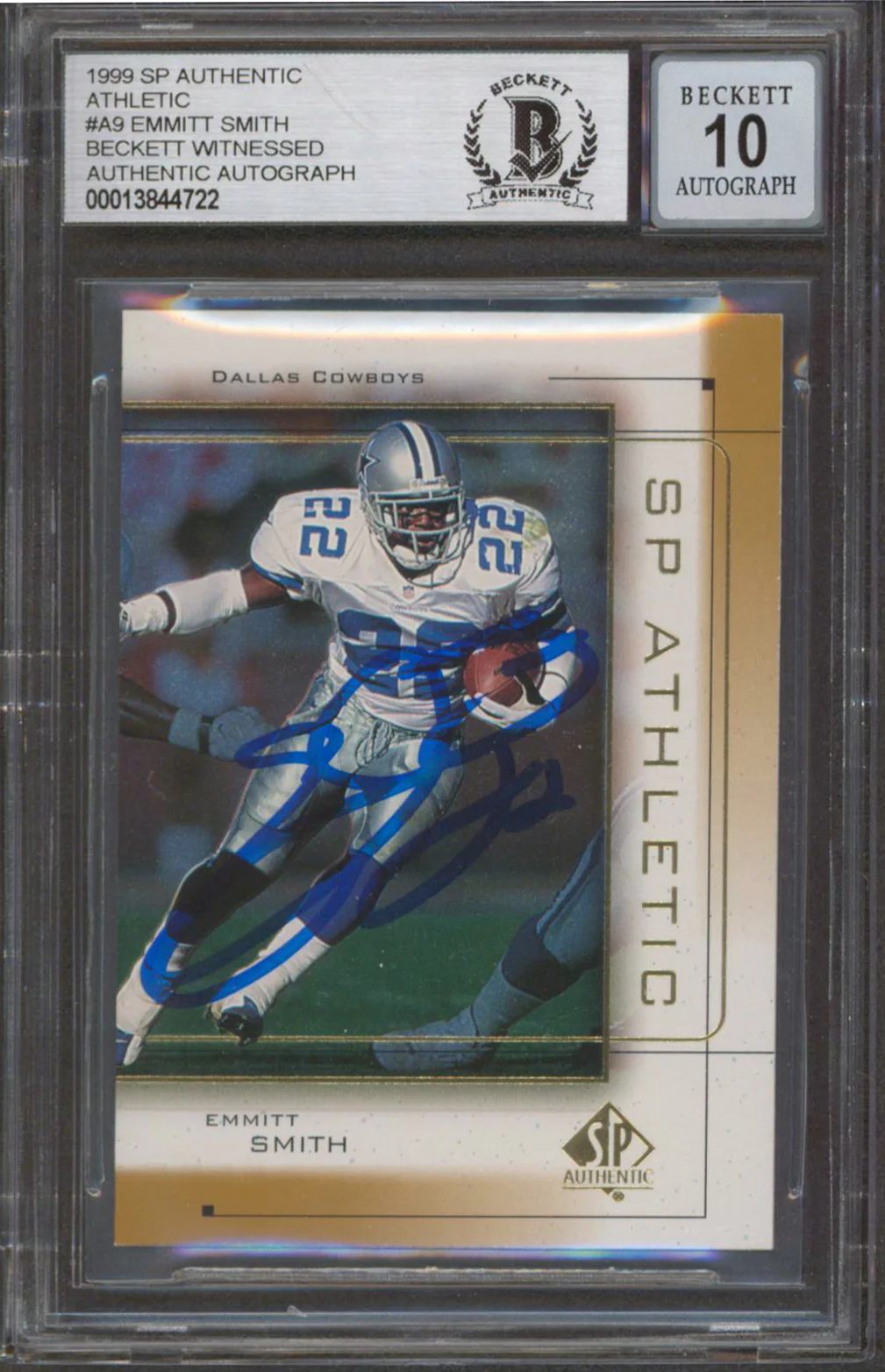 Cowboys Emmitt Smith Signed 1999 SP Authentic Ath #A9 Card Auto 10! BAS Slabbed - Image 2