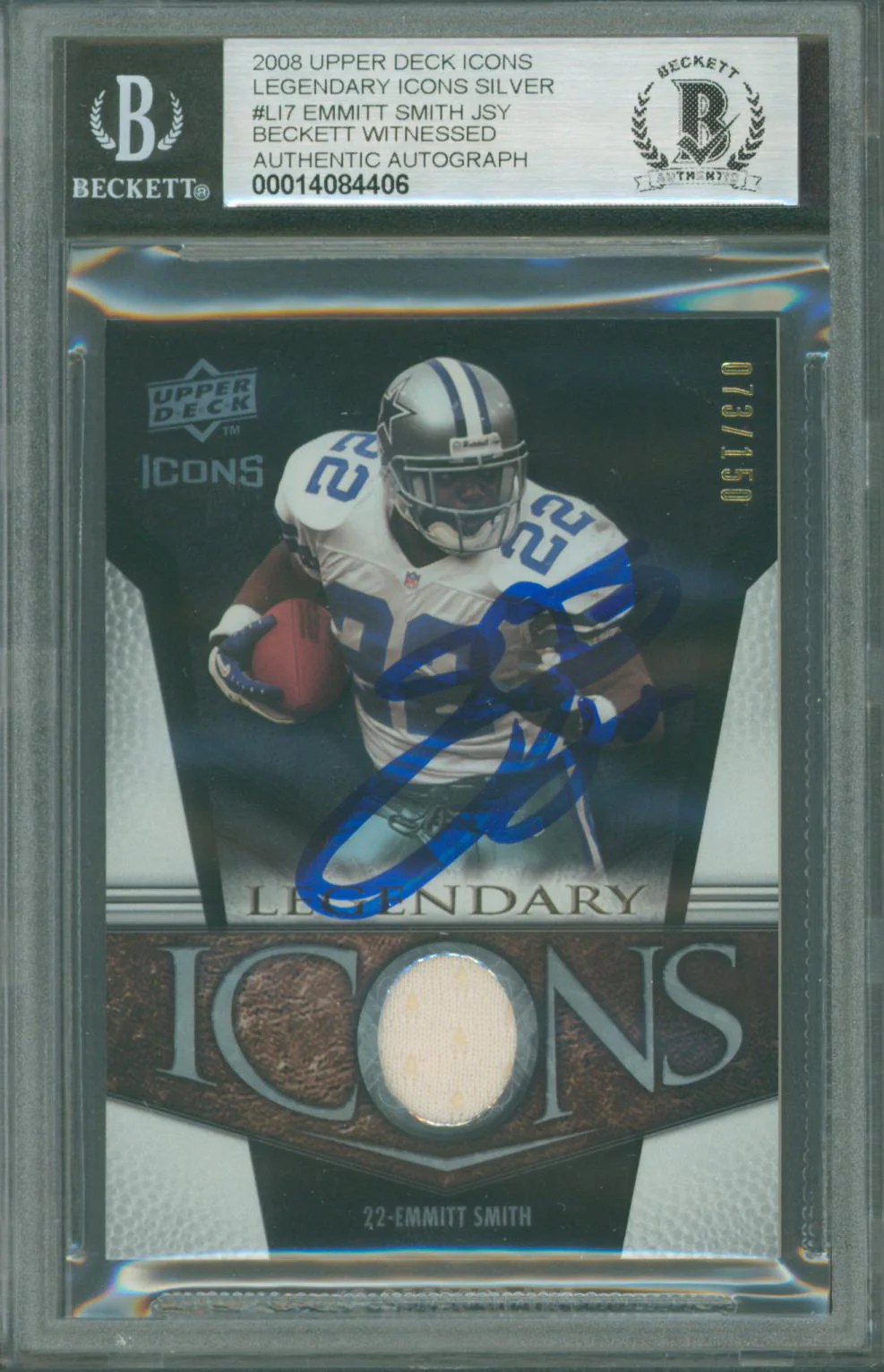 Cowboys Emmitt Smith Signed 2008 Upper Deck Icons #LI7 Card BAS Slabbed - Image 2