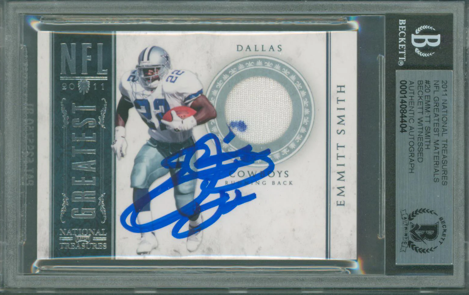 Cowboys Emmitt Smith Signed 2011 National Treasures NFL #20 Card BAS Slabbed - Image 2
