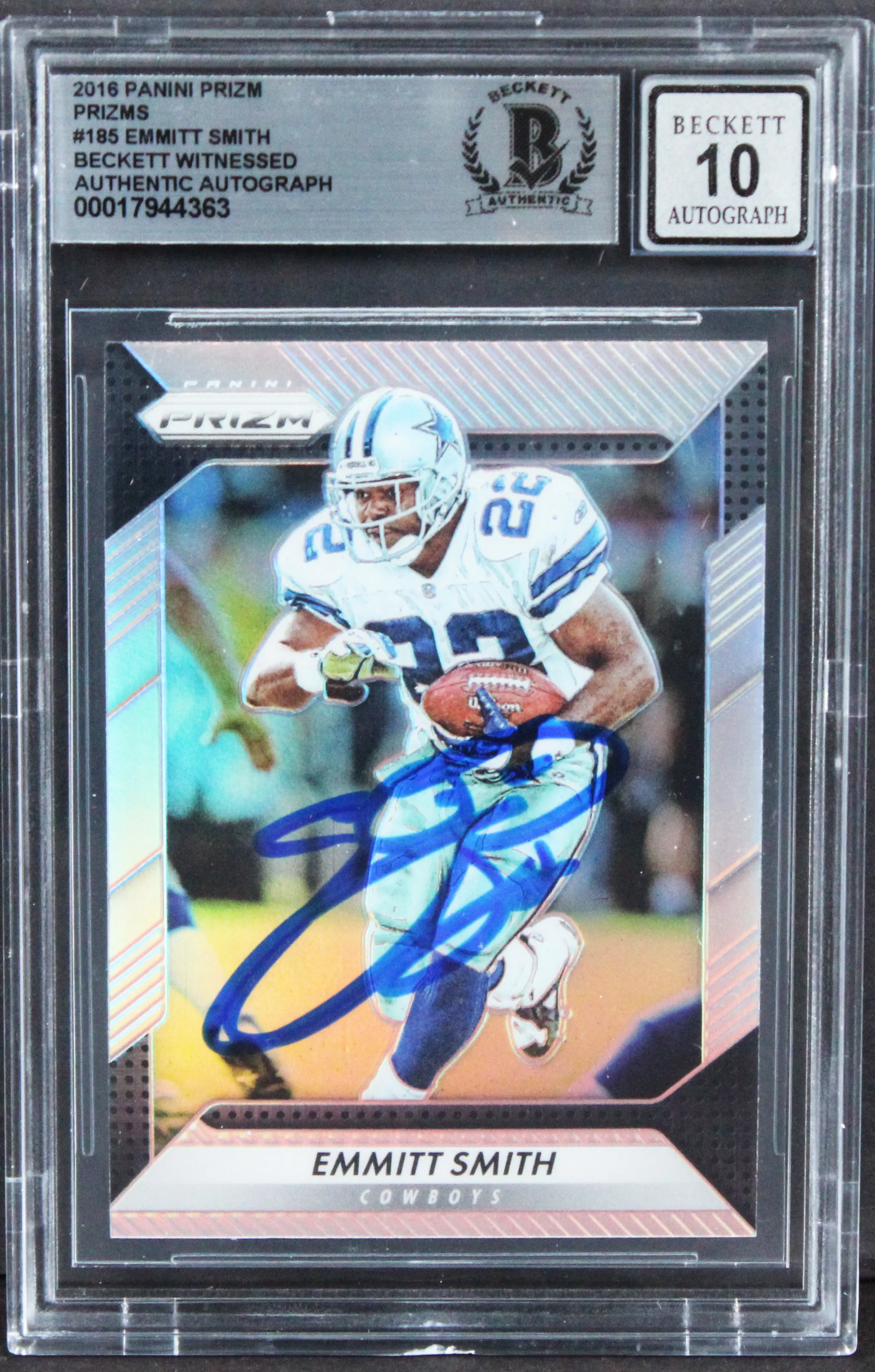 Cowboys Emmitt Smith Signed 2016 Panini Prizm #185 Card Auto 10! BAS Slabbed - Image 2