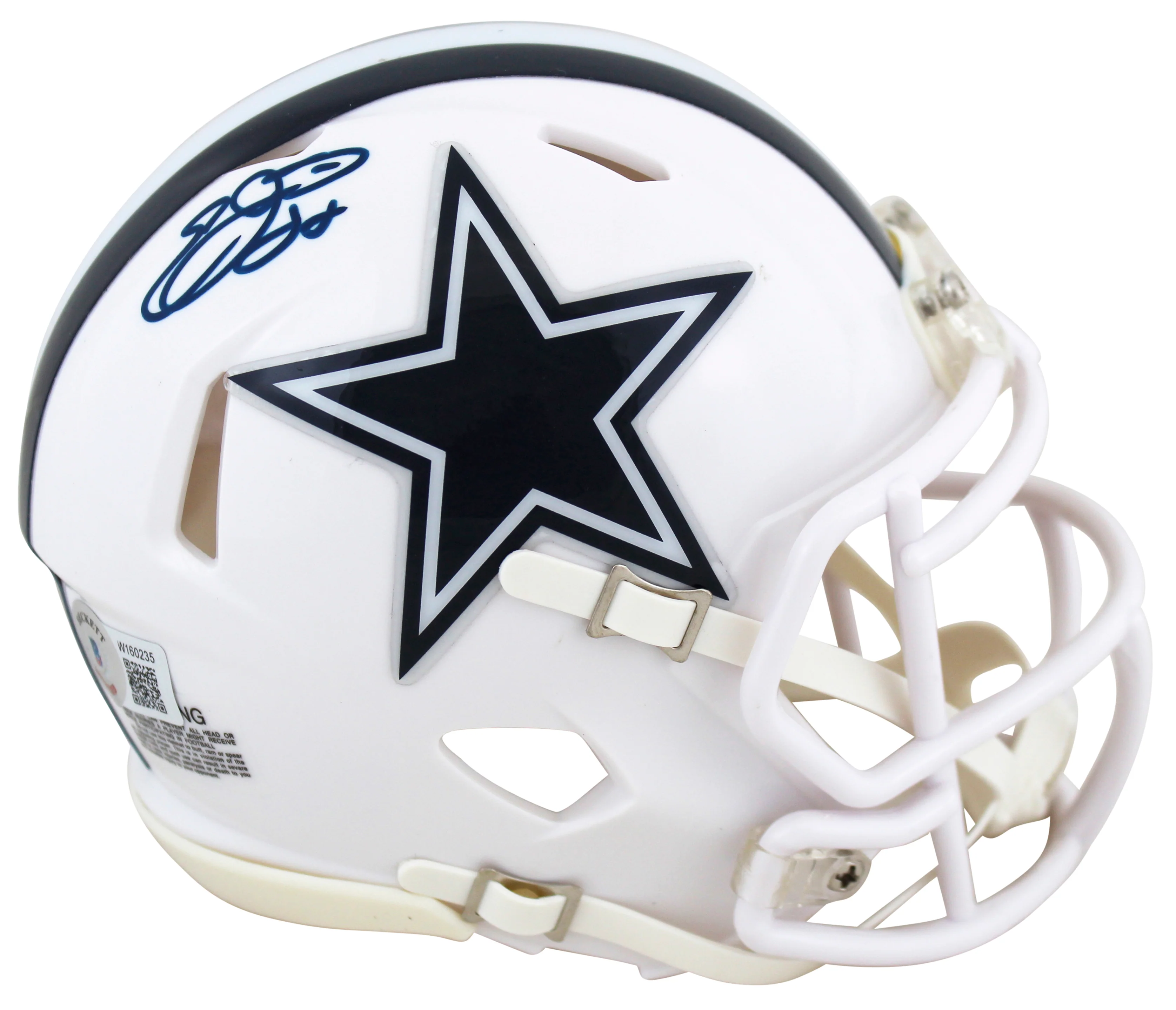 Cowboys Emmitt Smith Signed 2022 Alt White Speed Mini Helmet BAS Witnessed - Image 2