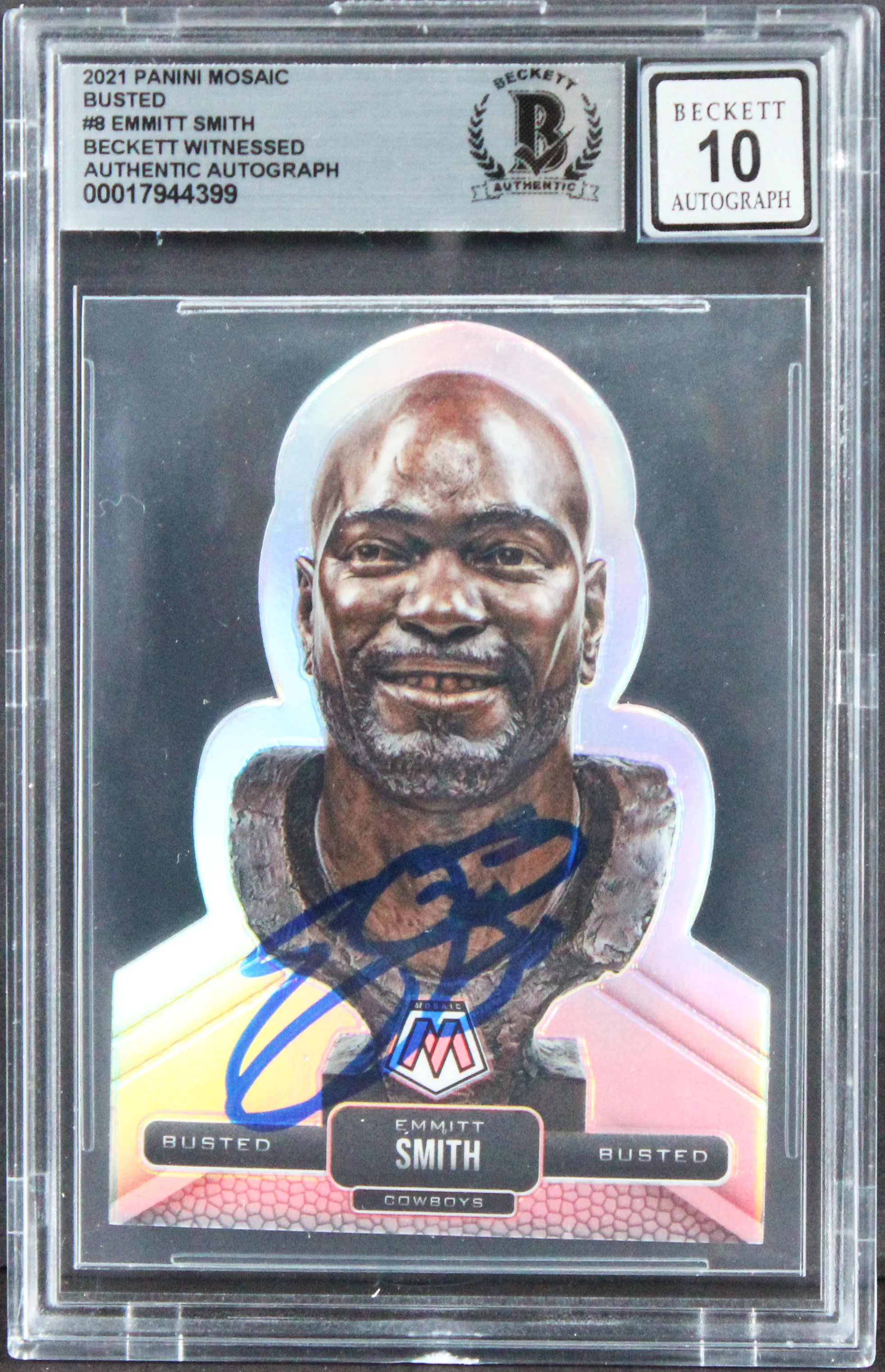 Cowboys Emmitt Smith Signed 2022 Panini Mosaic Busted #8 Card Auto 10! BAS Slab - Image 2