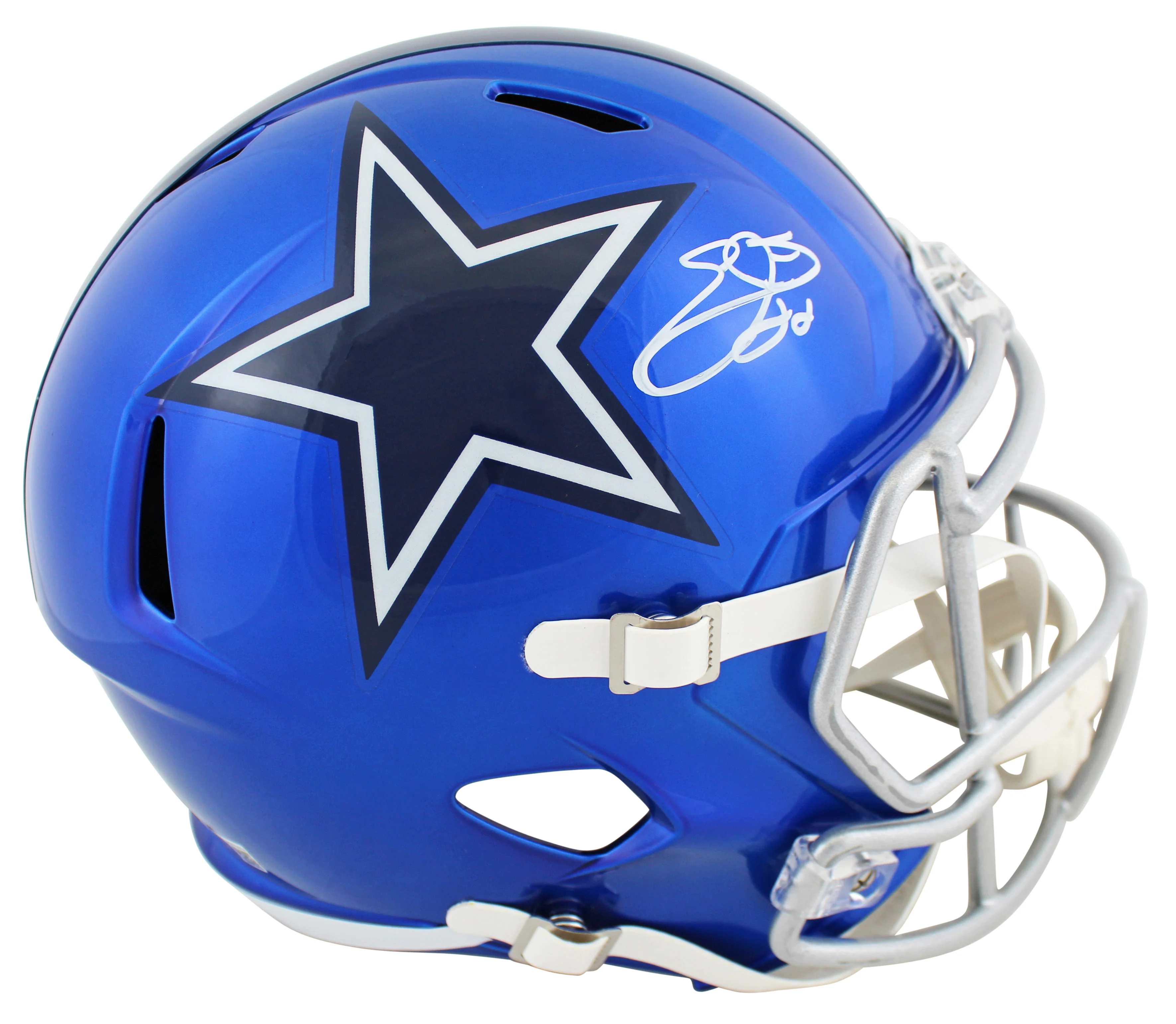 Cowboys Emmitt Smith Signed Flash Full Size Speed Rep Helmet W/ Case BAS Witness - Image 3