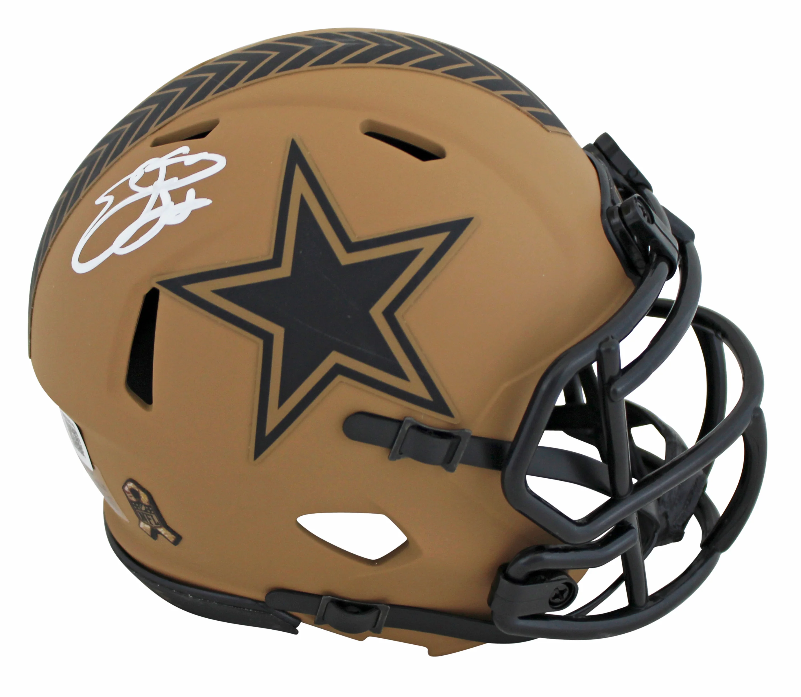 Cowboys Emmitt Smith Signed Salute To Service II Speed Mini Helmet BAS Witnessed - Image 2