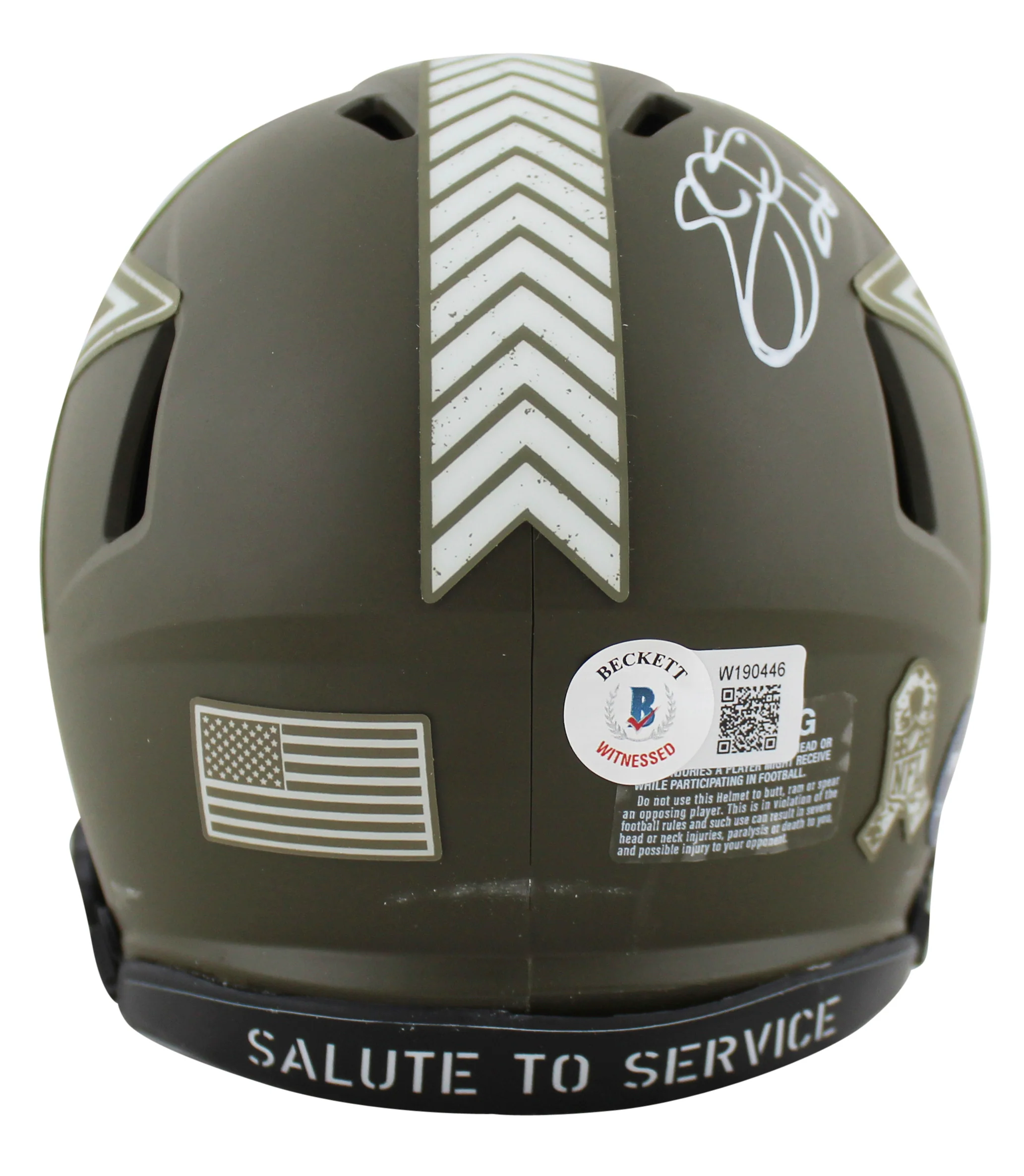 Cowboys Emmitt Smith Signed Salute To Service Speed Mini Helmet BAS Witnessed - Image 3