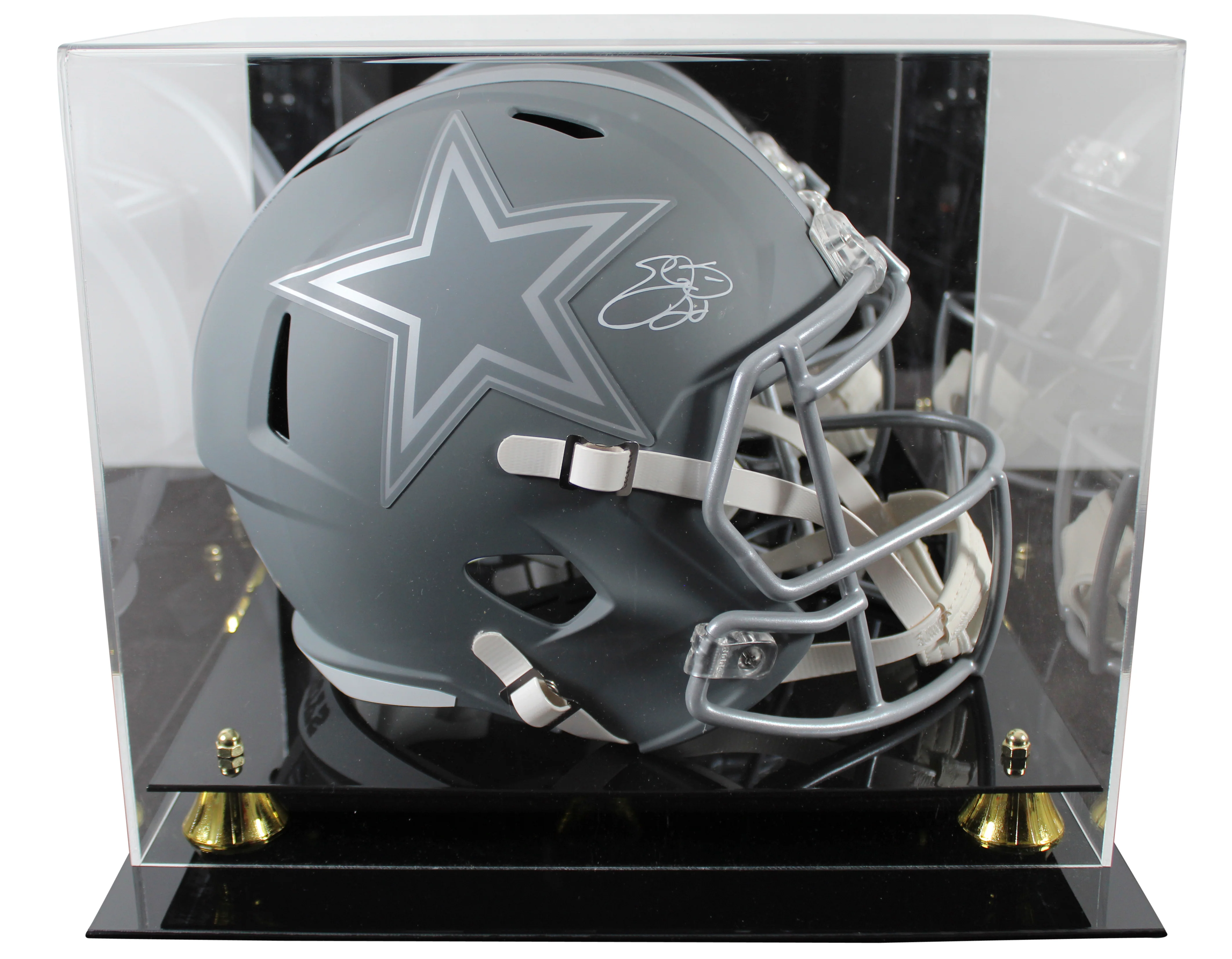 Cowboys Emmitt Smith Signed Slate Full Size Speed Rep Helmet W/ Case BAS Witness - Image 2