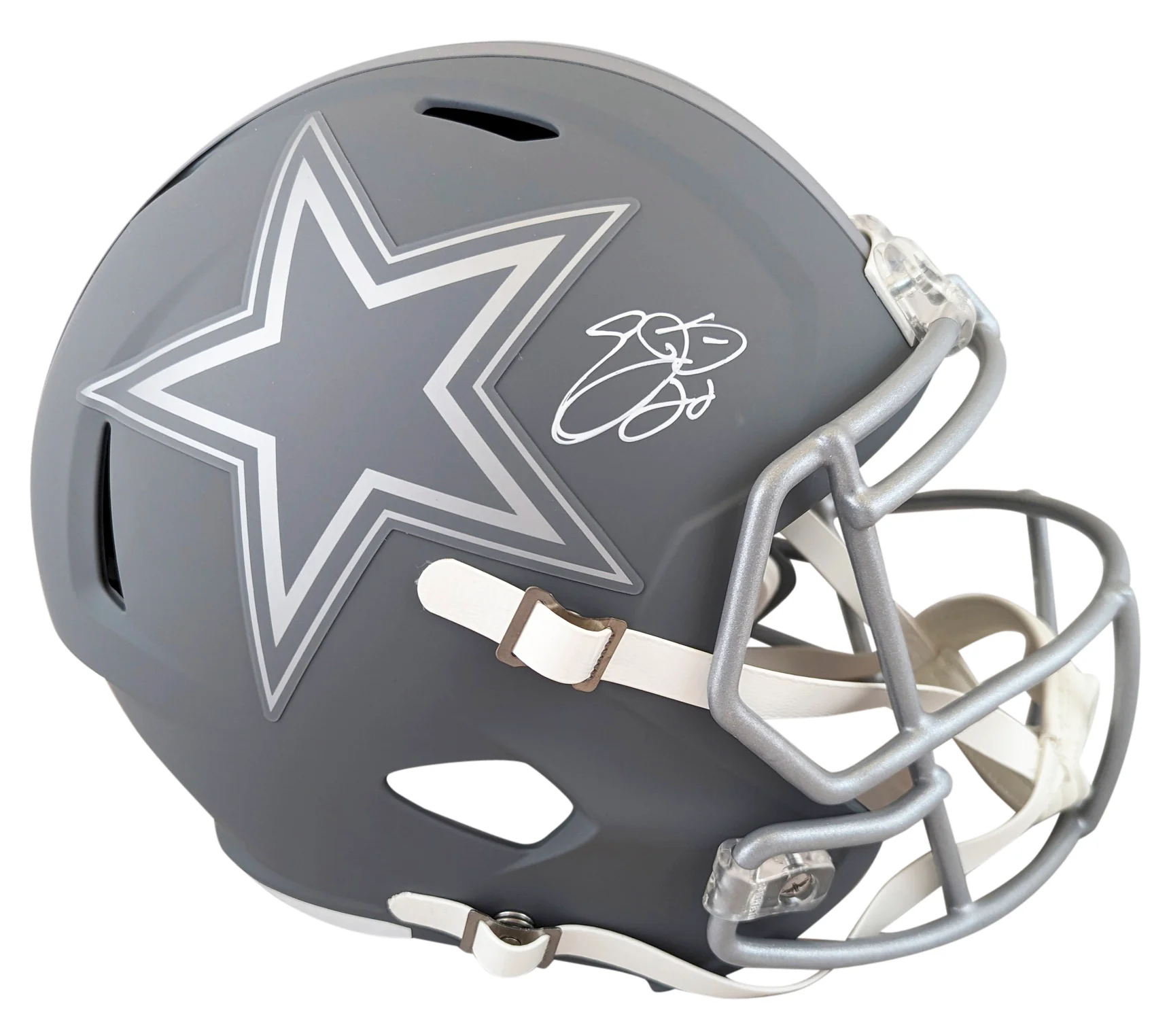 Cowboys Emmitt Smith Signed Slate Full Size Speed Rep Helmet W/ Case BAS Witness - Image 3
