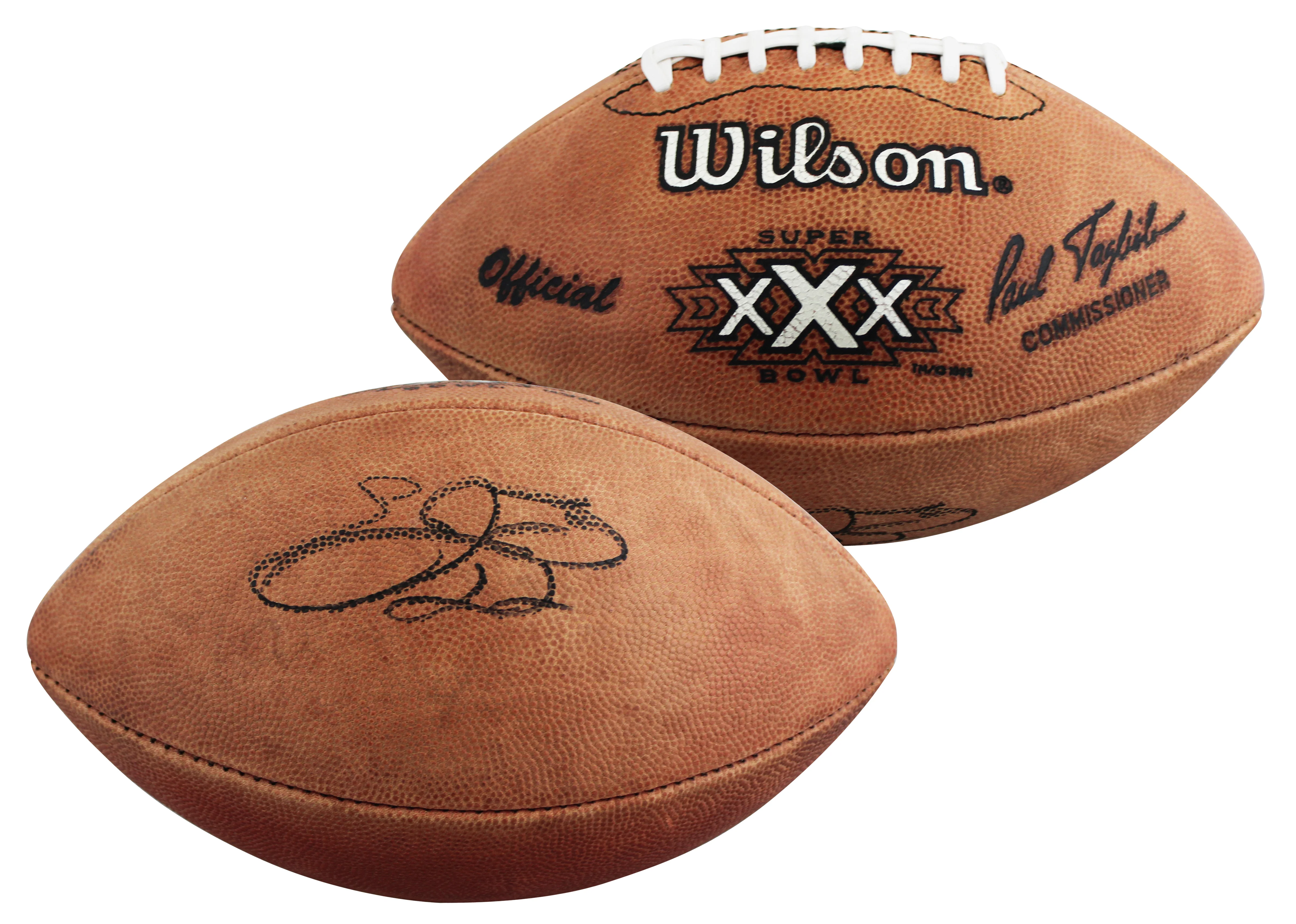 Cowboys Emmitt Smith Signed Wilson Super Bowl XXX Logo Football BAS W #3W321454 - Image 2