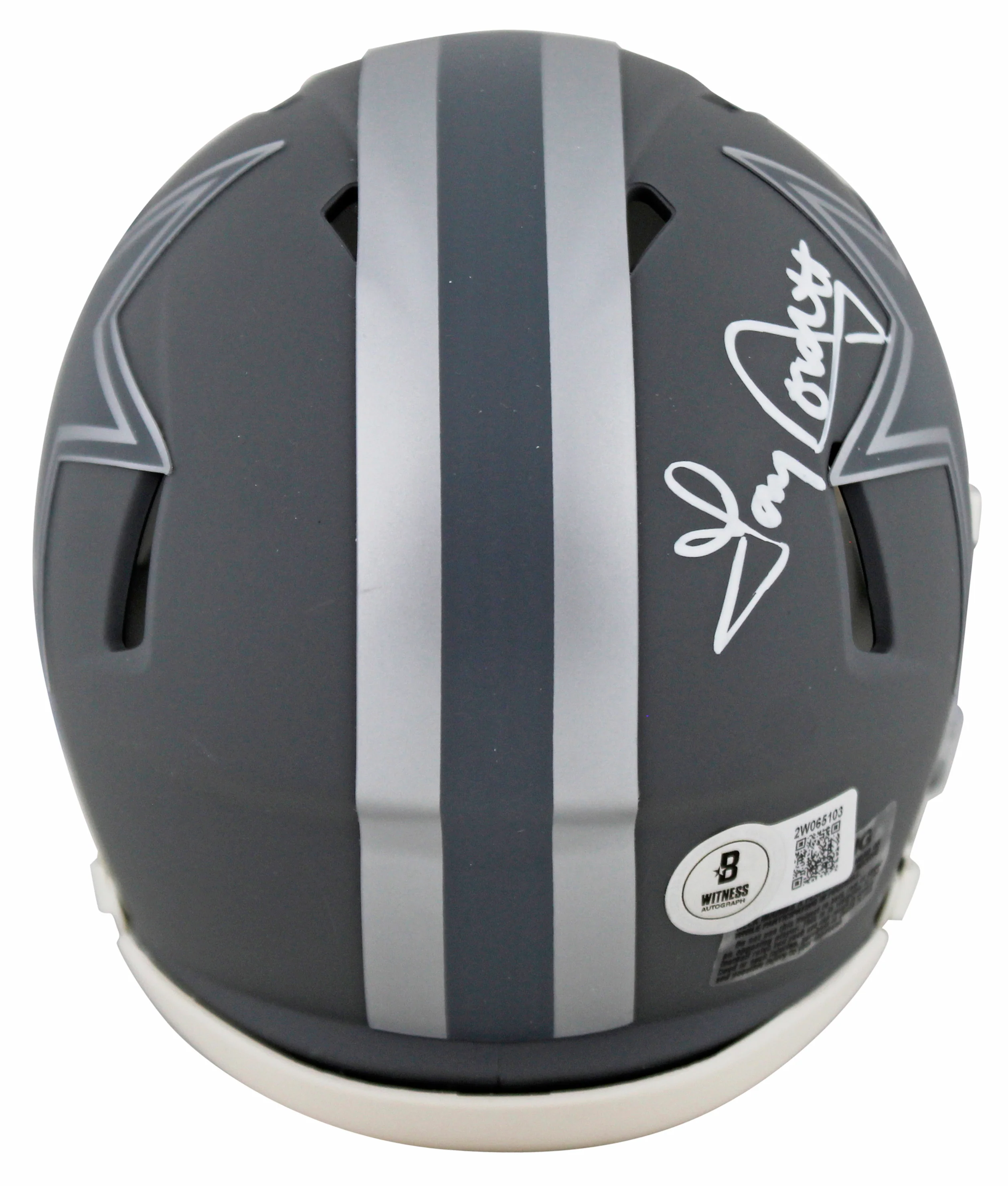 Cowboys Emmitt Smith & Tony Dorsett Signed Slate Speed Mini Helmet W/ Case BAS W - Image 4