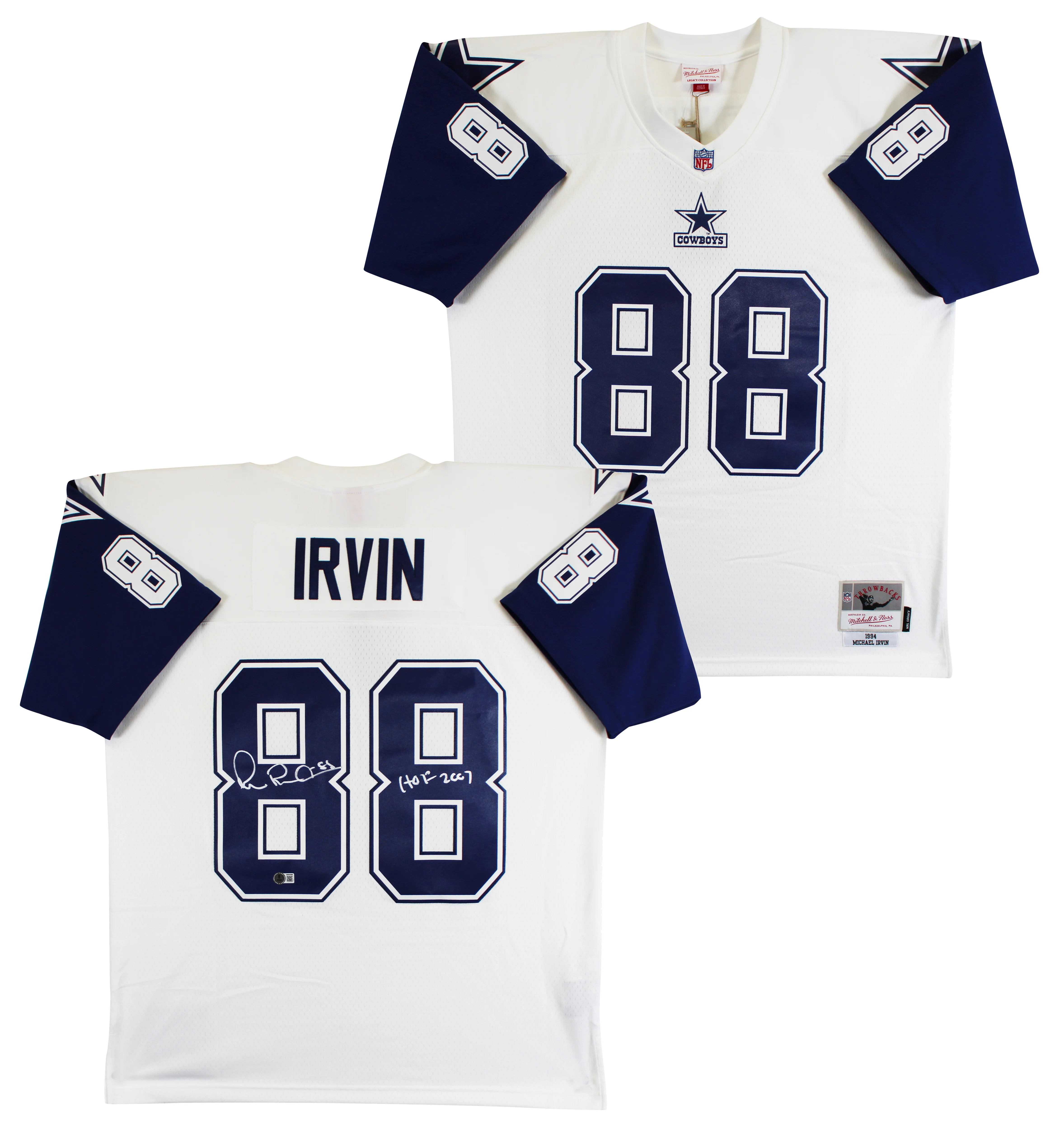 Cowboys Michael Irvin "HOF 2007" Signed White Thanksgiving M&N Jersey BAS Wit - Image 2