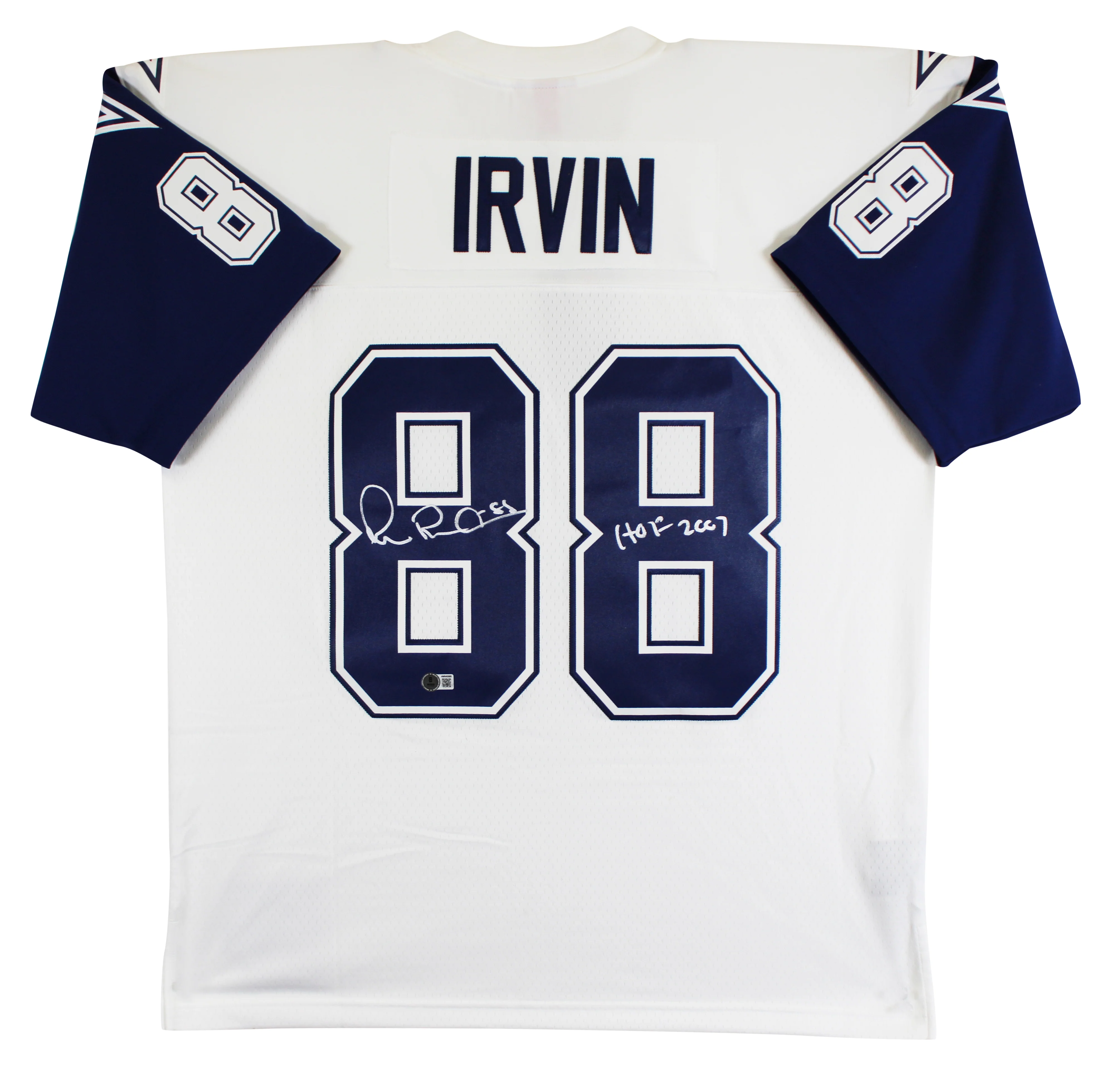 Cowboys Michael Irvin "HOF 2007" Signed White Thanksgiving M&N Jersey BAS Wit - Image 3