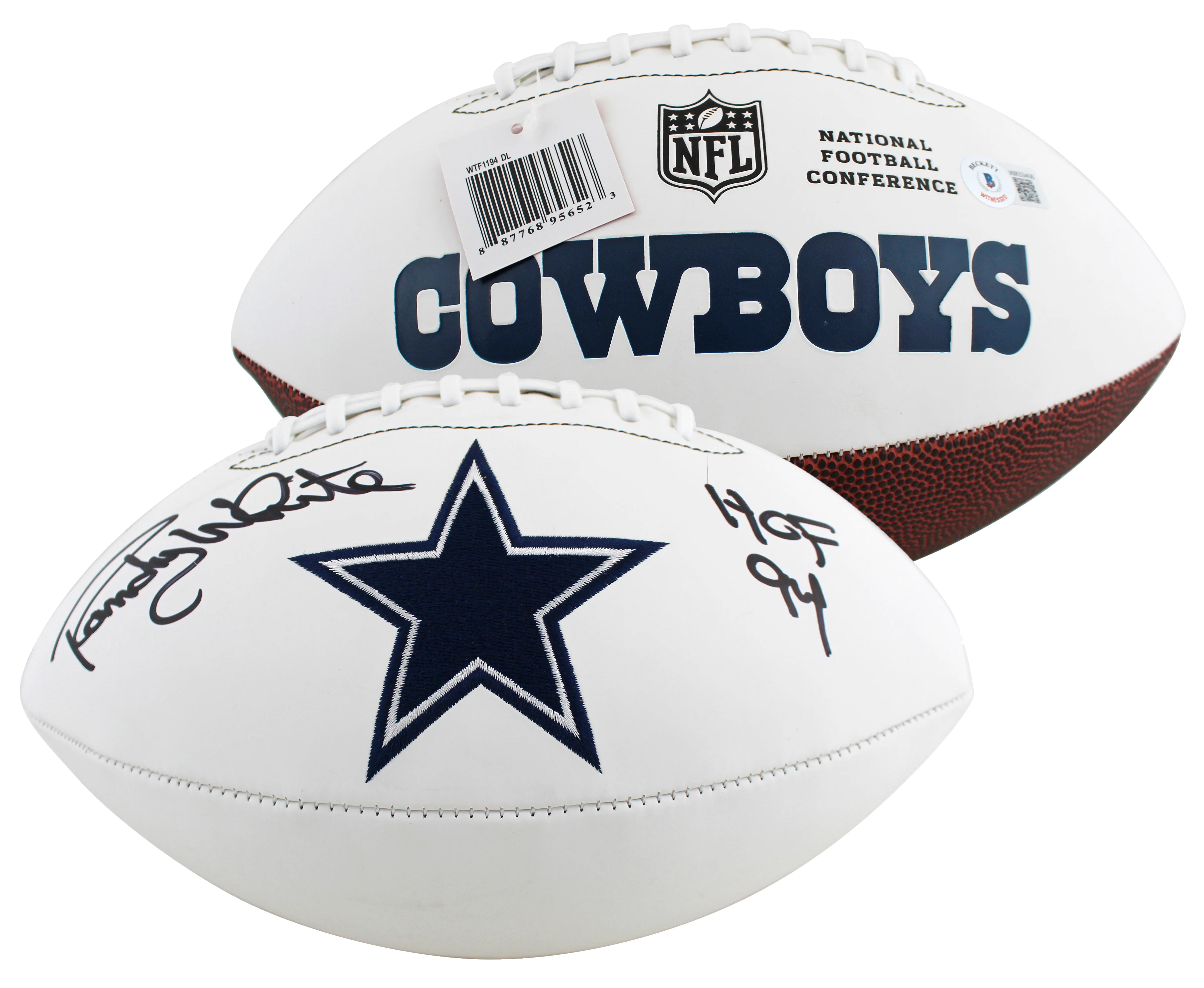 Cowboys Randy White "HOF 94" Signed Wilson White Panel Logo Football BAS Witness - Image 2