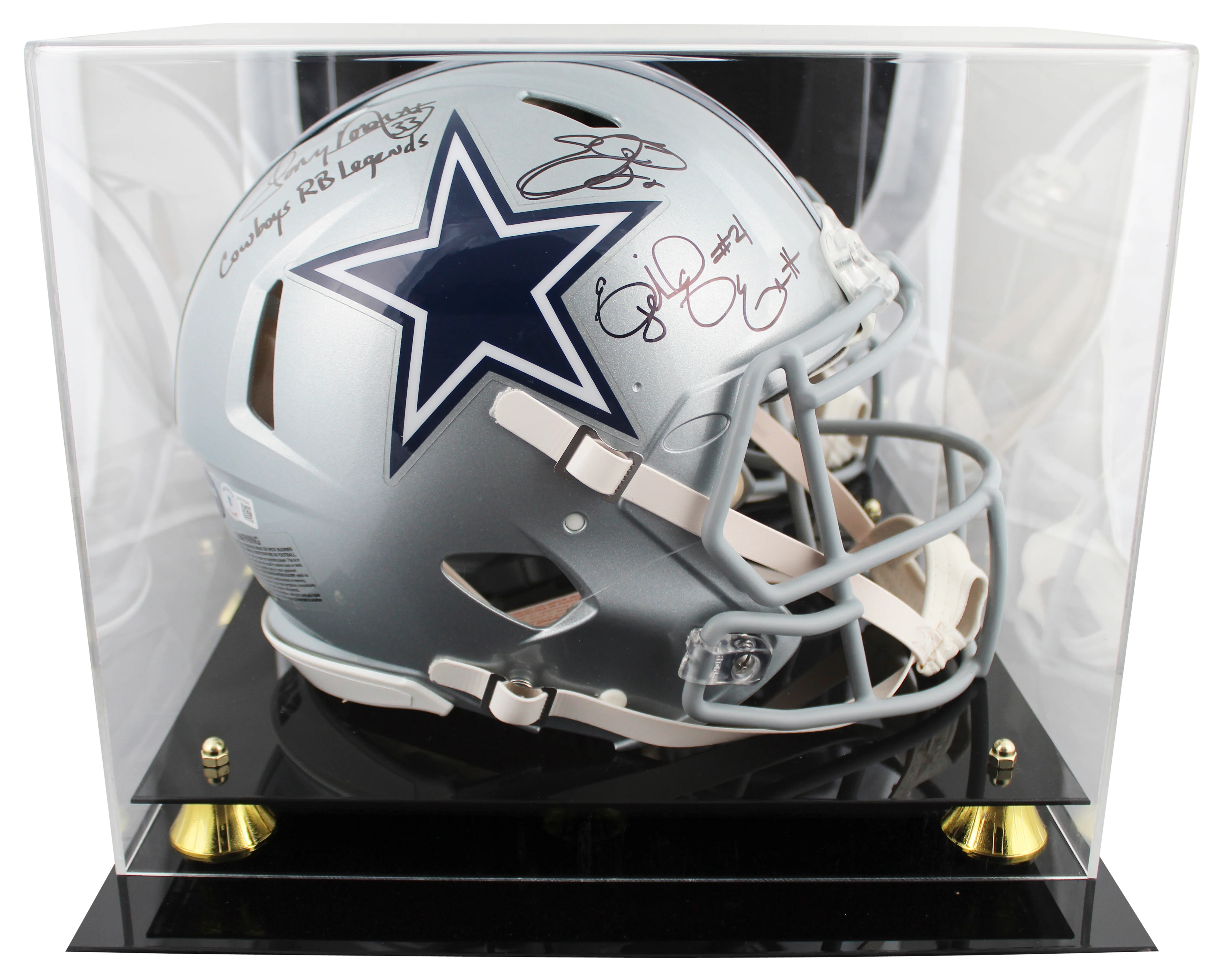 Cowboys RBs Smith, Dorsett & Elliott Signed F/S Speed Proline Helmet W/ Case BAS - Image 2