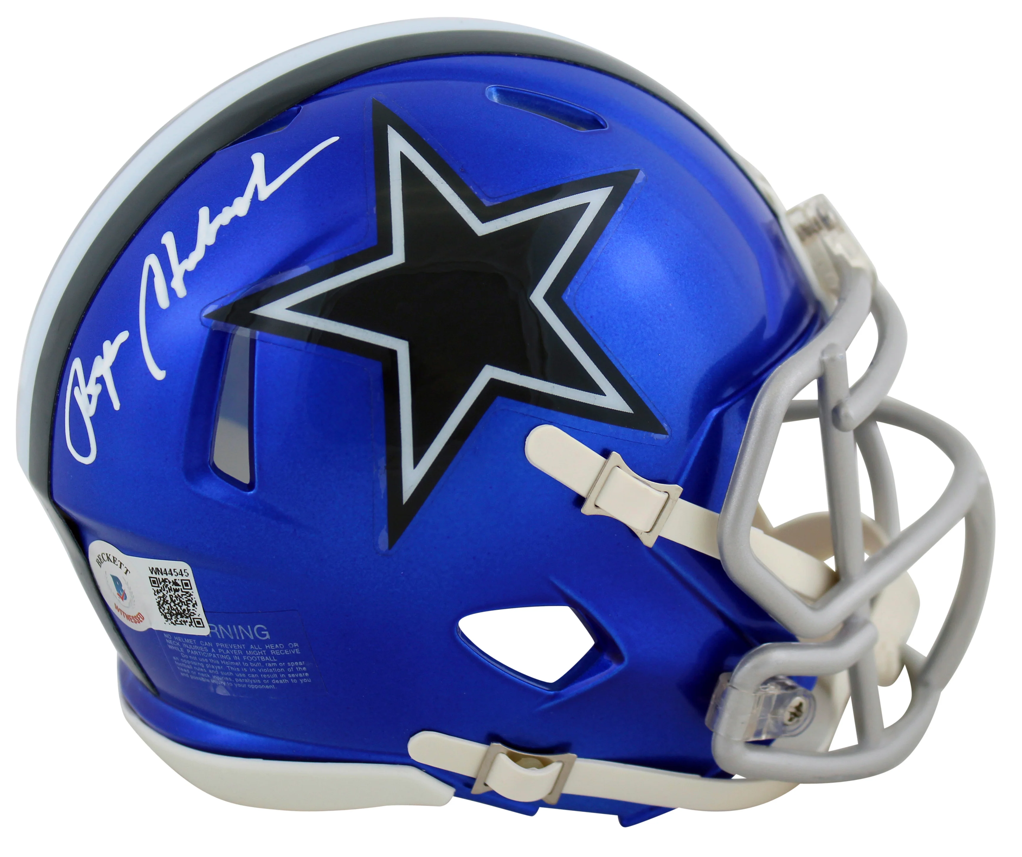 Cowboys Roger Staubach Authentic Signed Flash Speed Mini Helmet BAS Witnessed - Image 2