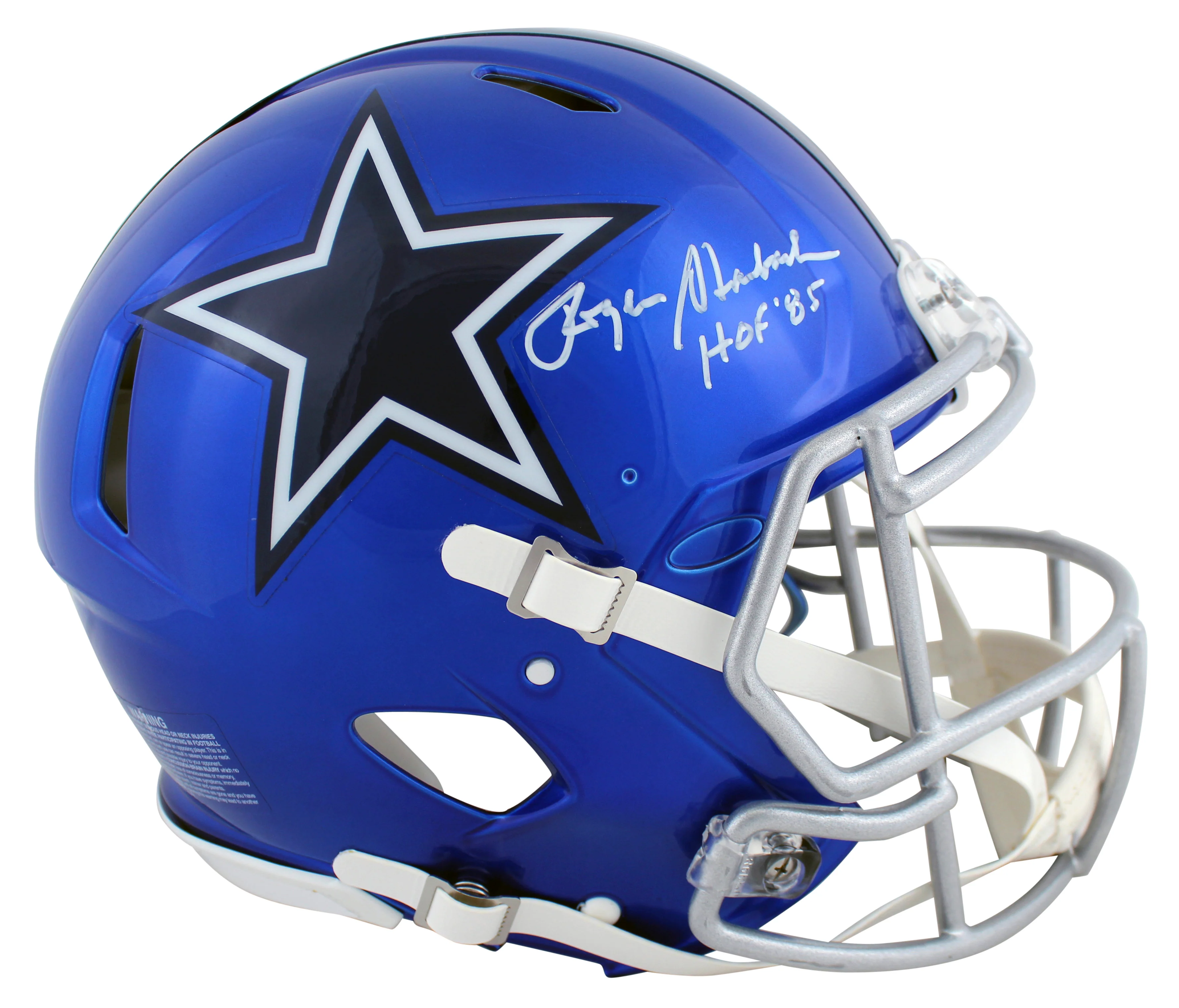 Cowboys Roger Staubach "HOF 85" Signed Flash Full Size Speed Proline Helmet BAS - Image 2