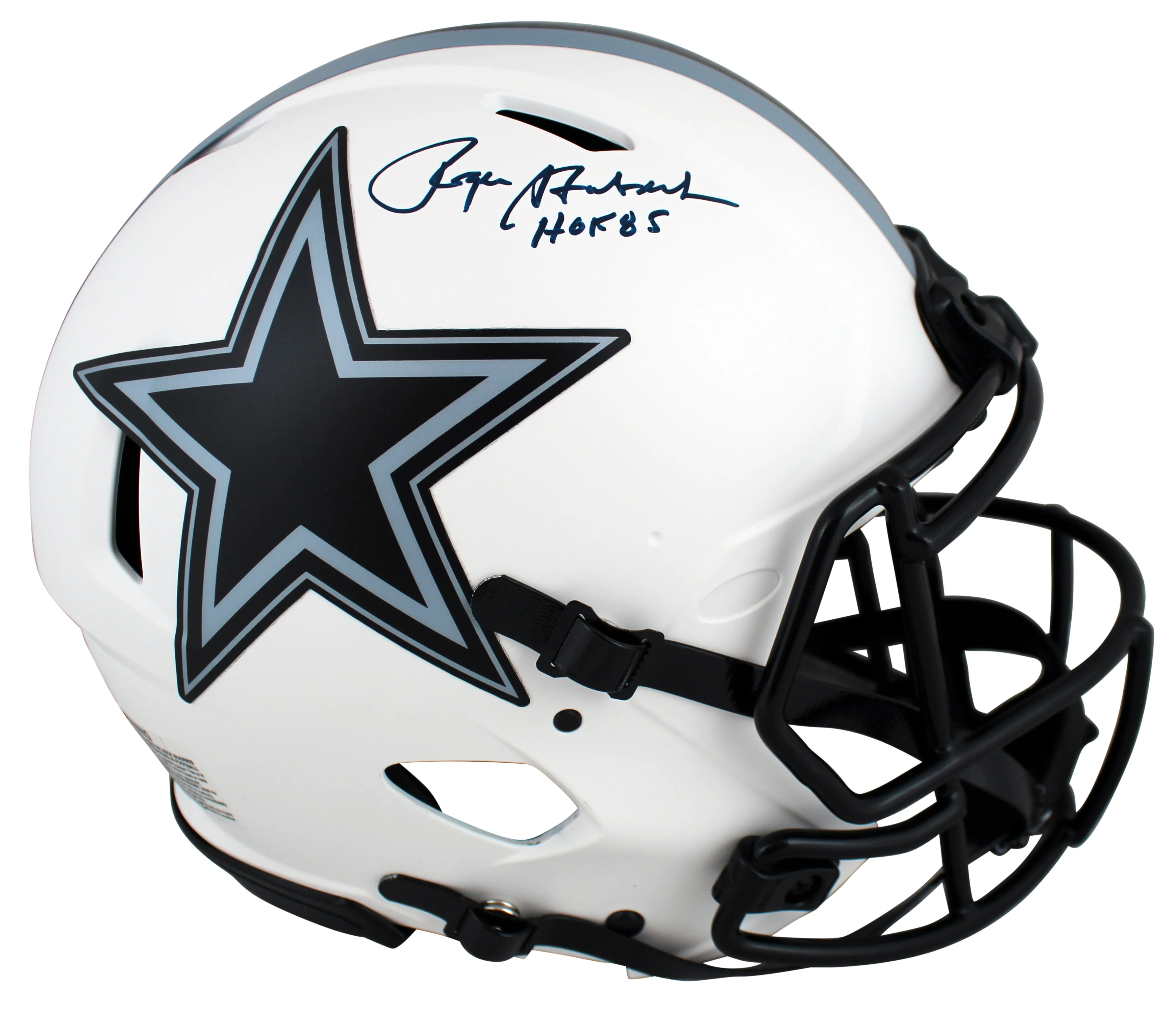 Cowboys Roger Staubach "HOF 85" Signed Lunar Full Size Speed Proline Helmet BAS - Image 2