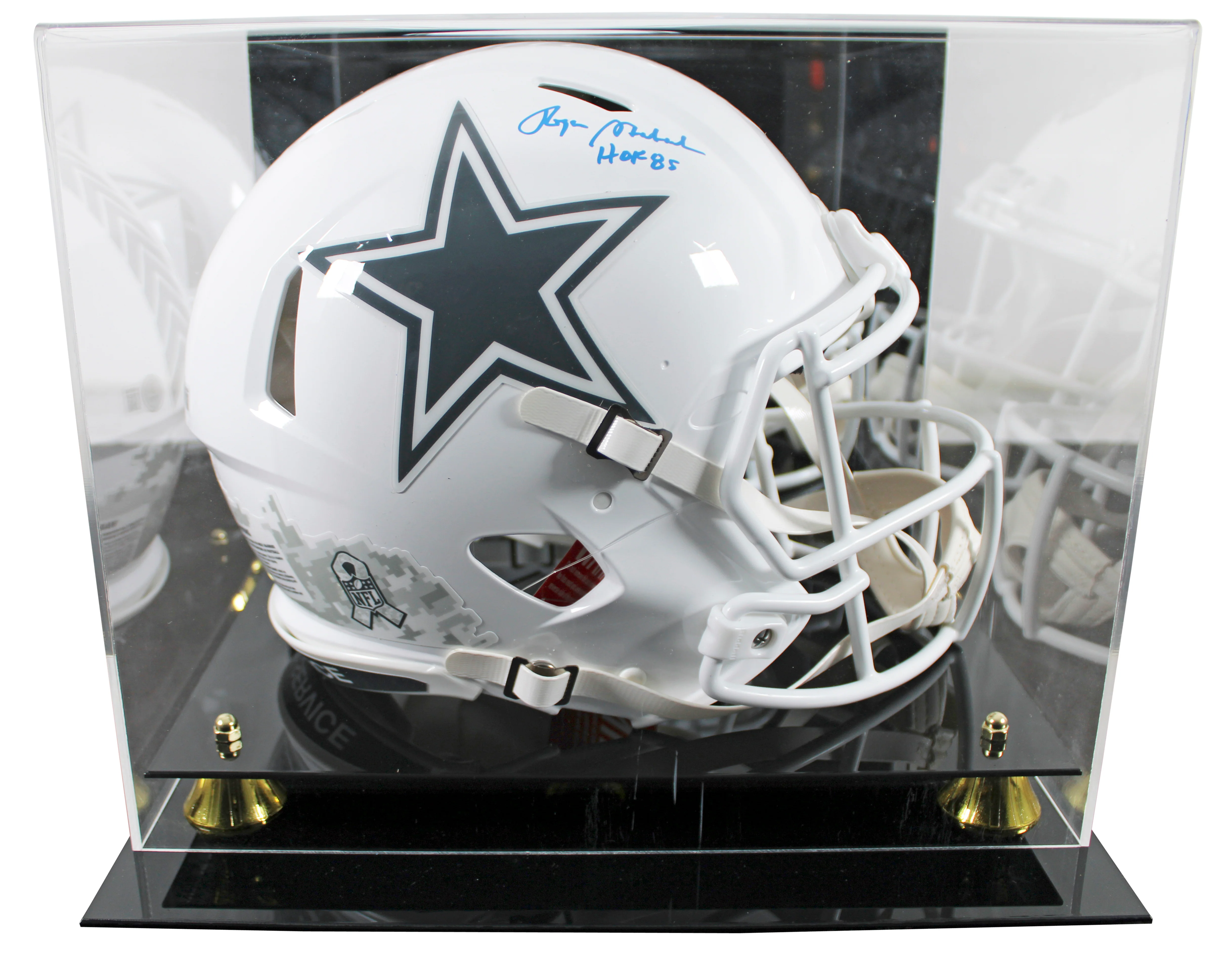 Cowboys Roger Staubach "HOF" Signed STS III F/S Speed Proline Helmet W/ Case BAS - Image 2