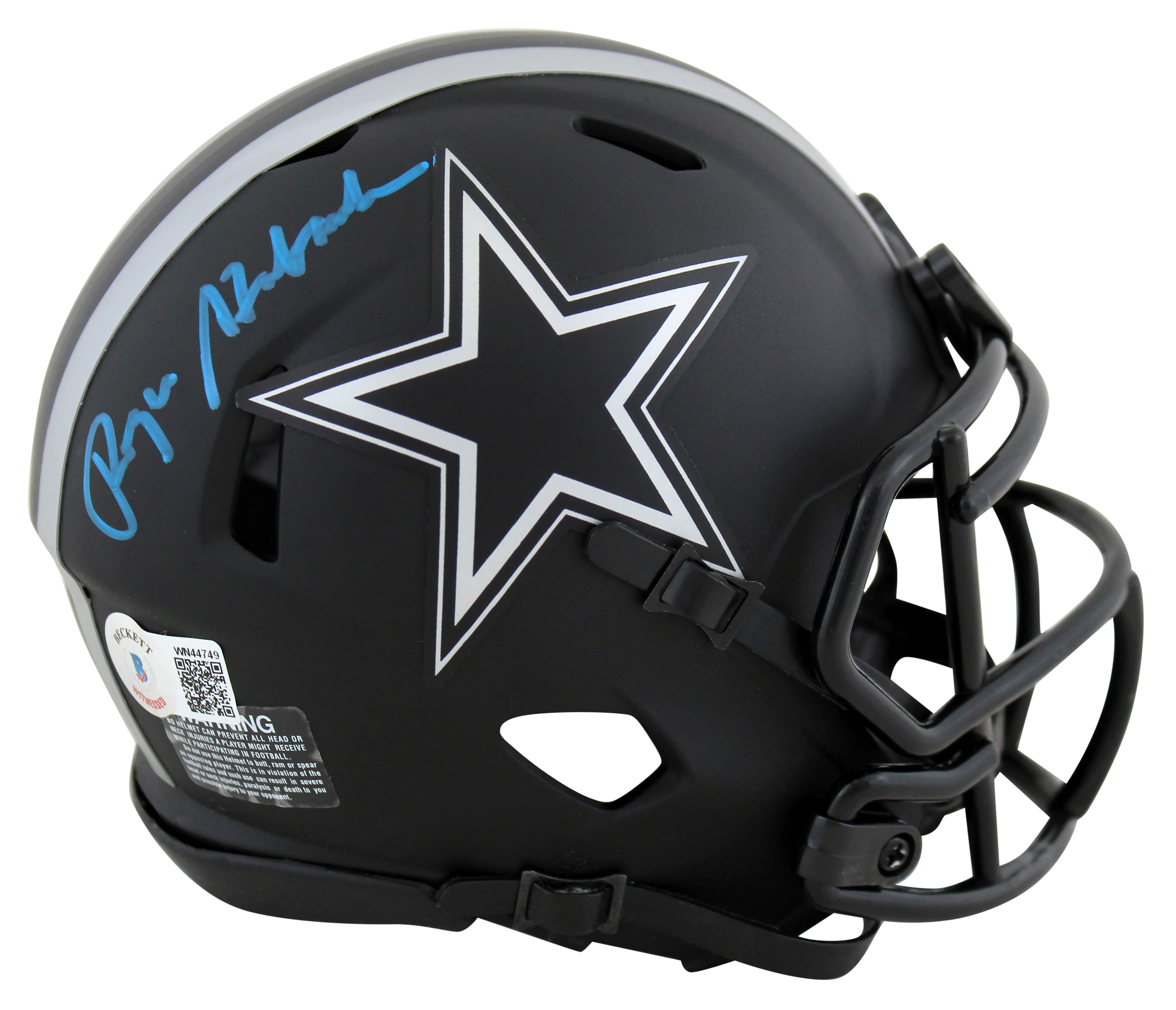 Cowboys Roger Staubach Signed Eclipse Speed Mini Helmet w/ Blue Sig BAS Witness - Image 2
