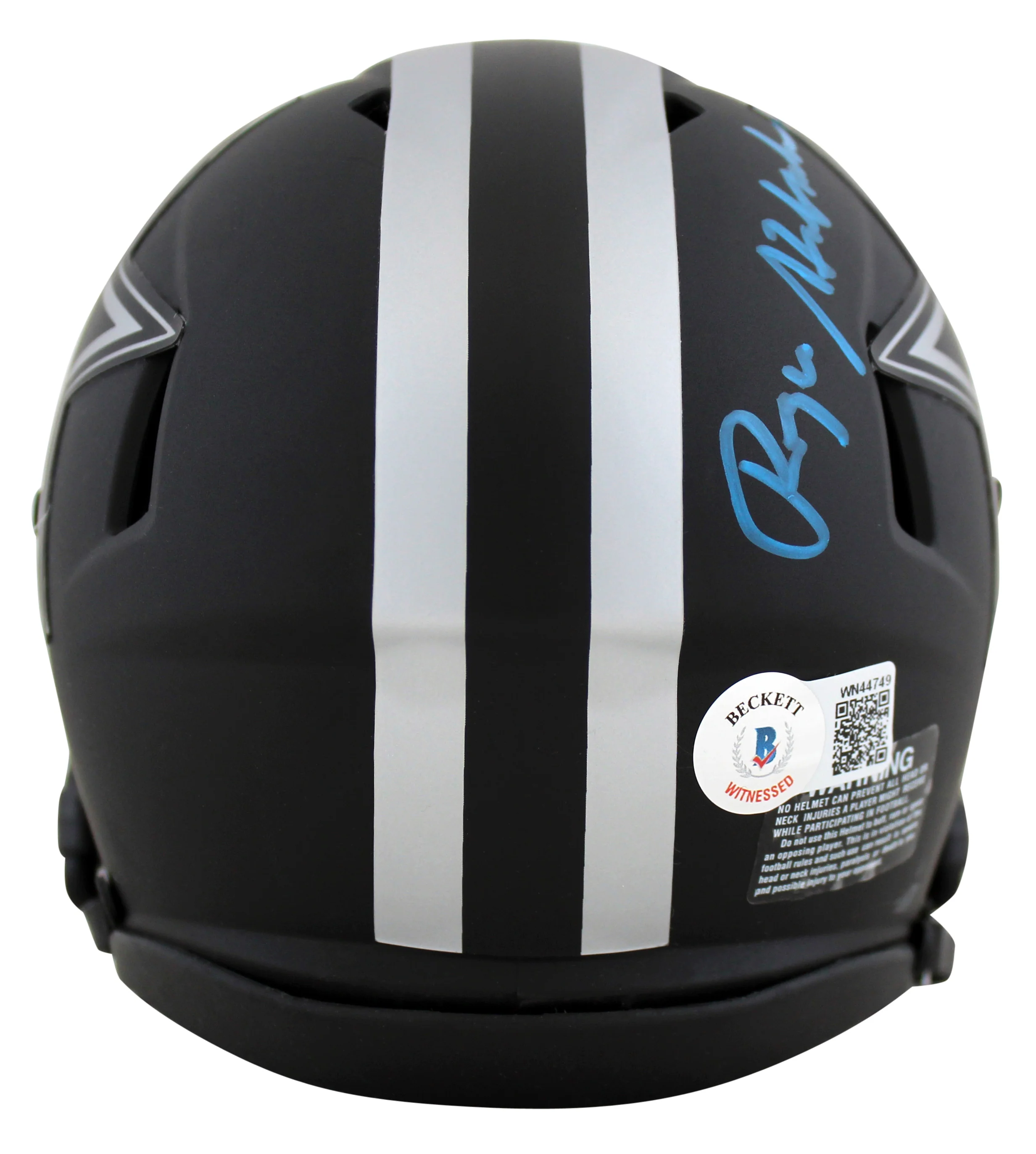 Cowboys Roger Staubach Signed Eclipse Speed Mini Helmet w/ Blue Sig BAS Witness - Image 3