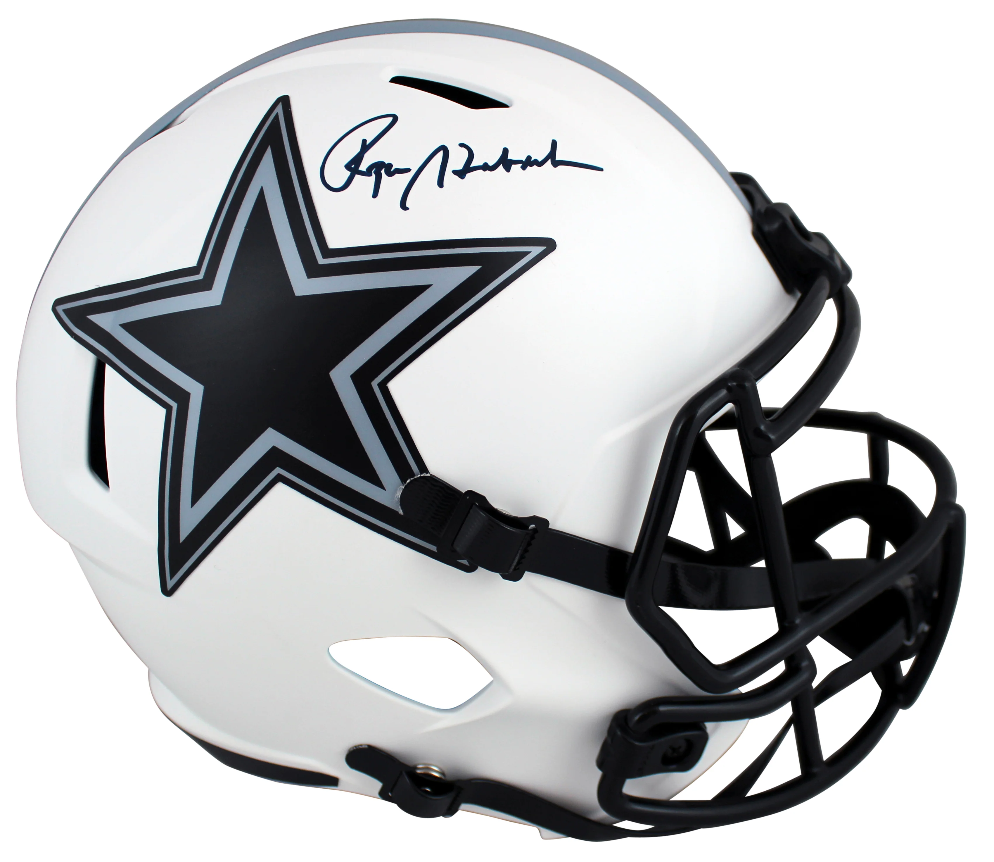 Cowboys Roger Staubach Signed Lunar Full Size Speed Rep Helmet BAS Witnessed - Image 2