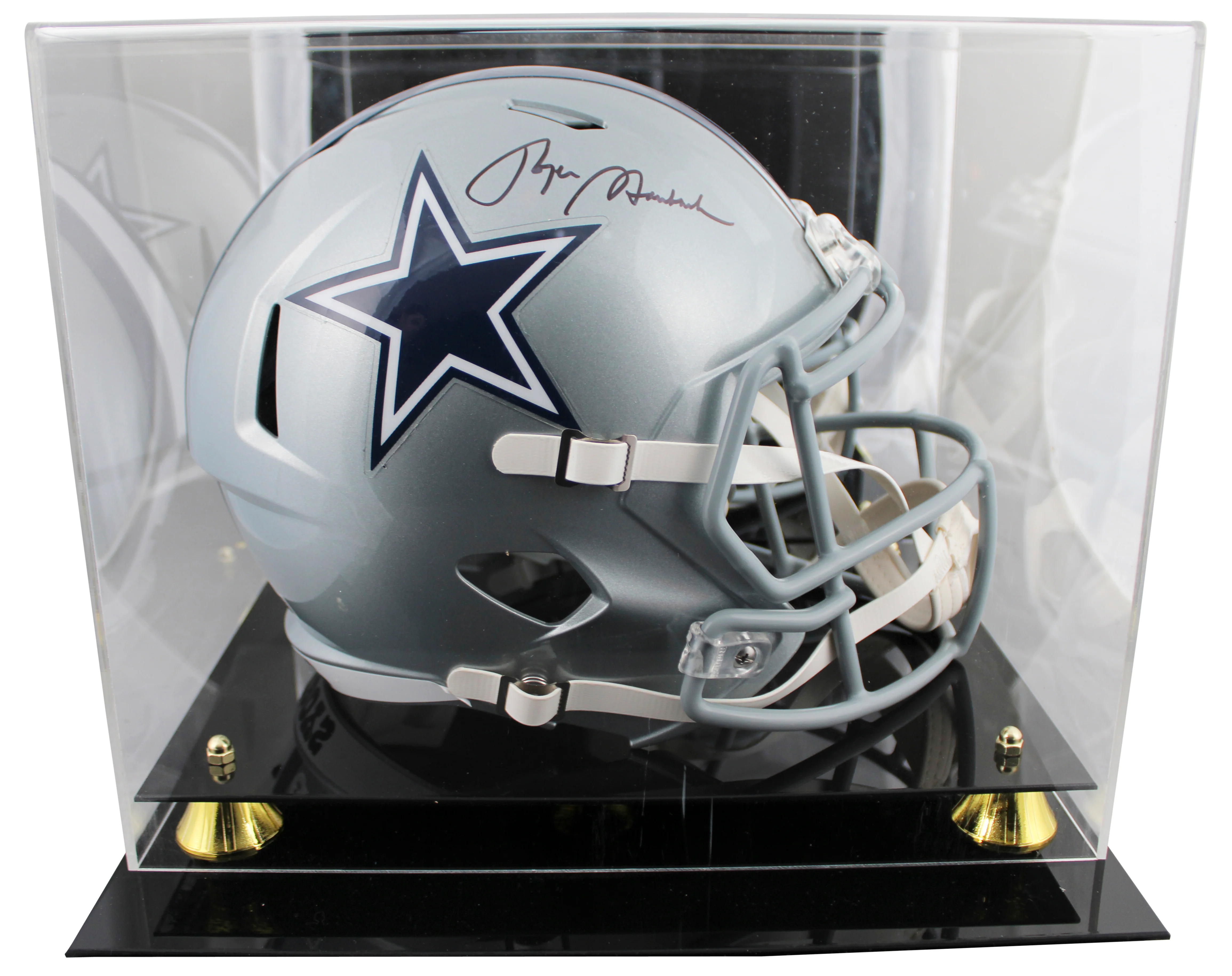 Cowboys Roger Staubach Signed Silver Full Size Speed Rep Helmet W/ Case BAS Wit - Image 2