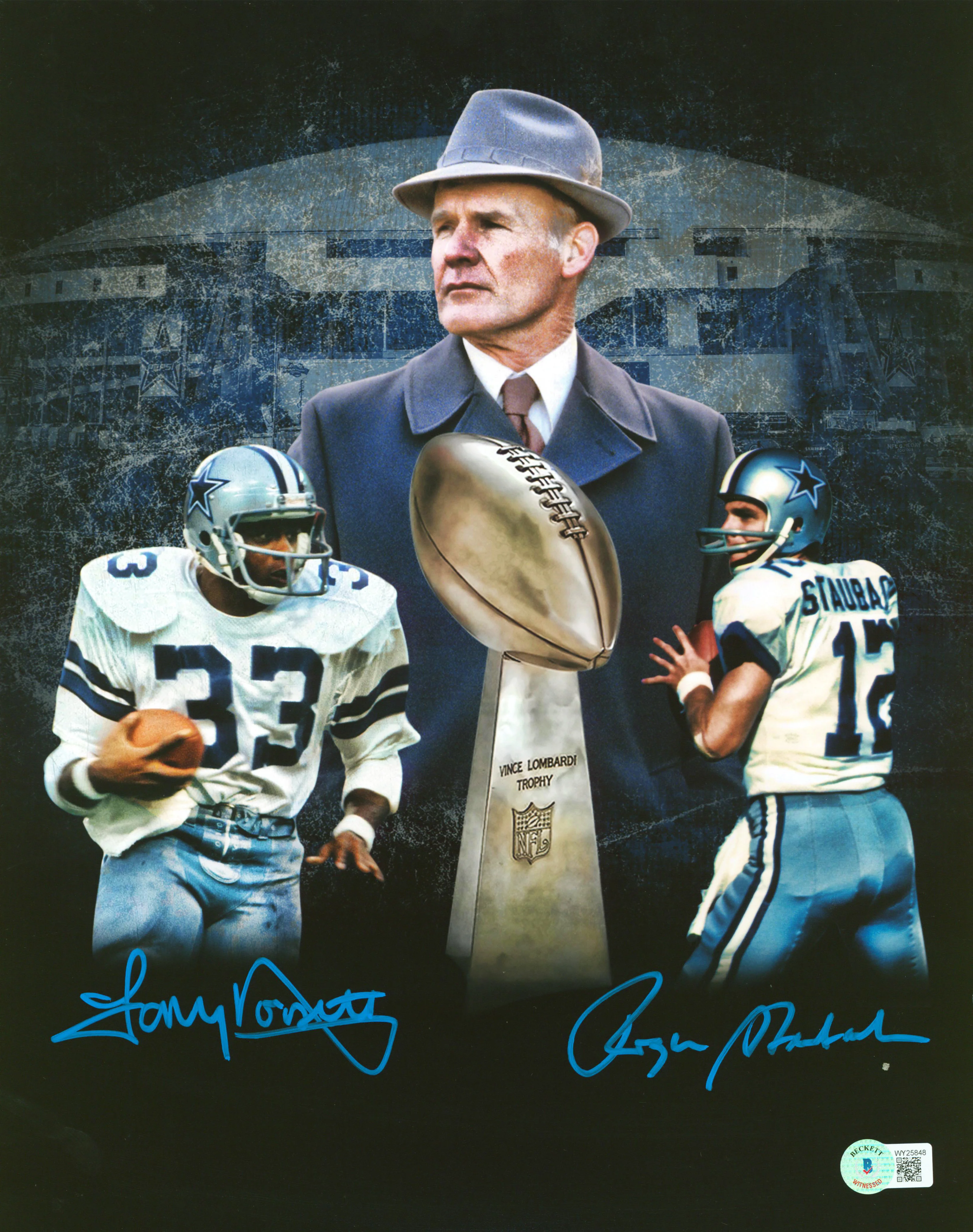 Cowboys Roger Staubach & Tony Dorsett Signed 11x14 Collage Edit Photo BAS Wit - Image 2