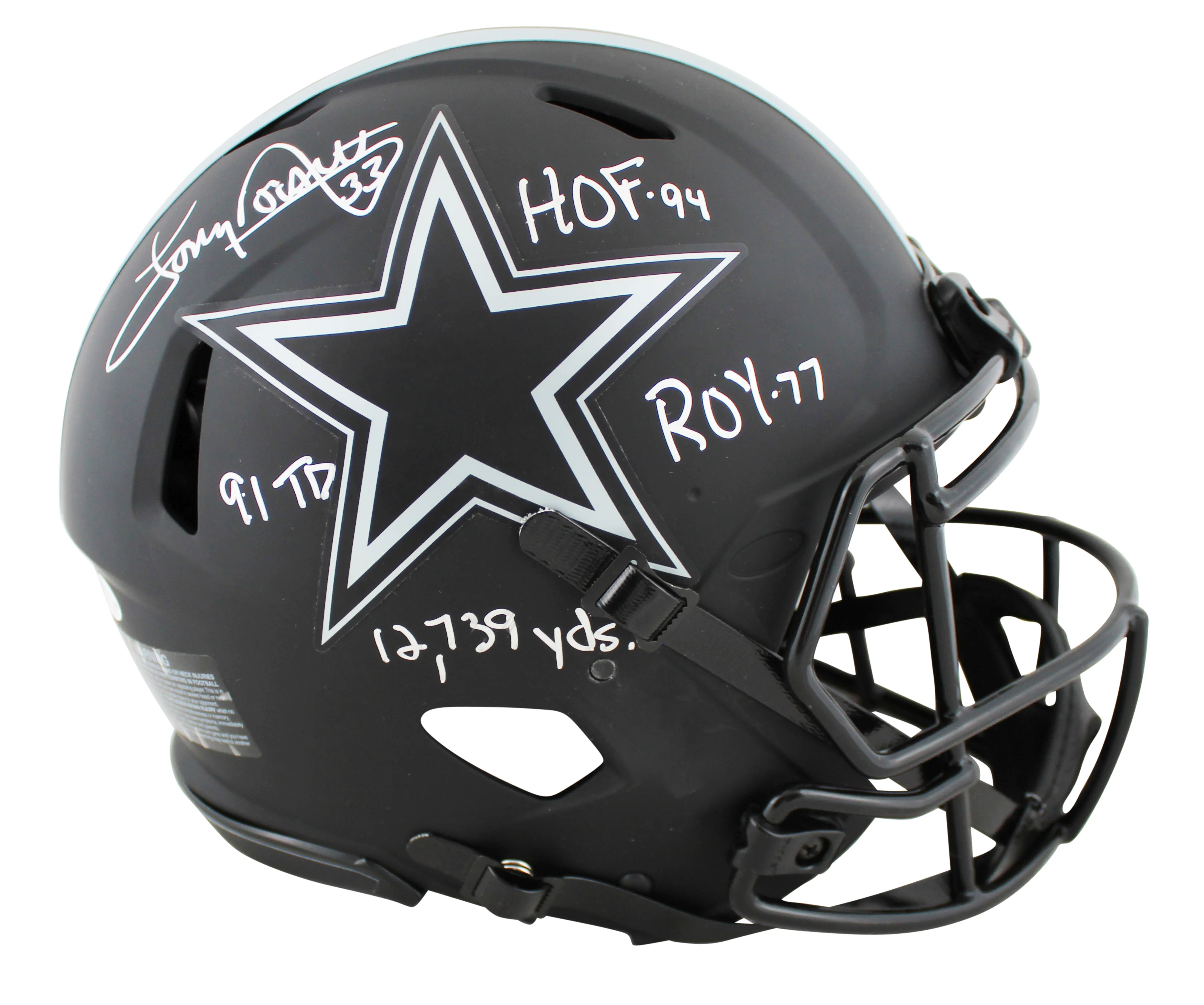 Cowboys Tony Dorsett "4x Stat" Signed Eclipse Full Size Speed Proline Helmet BAS - Image 2