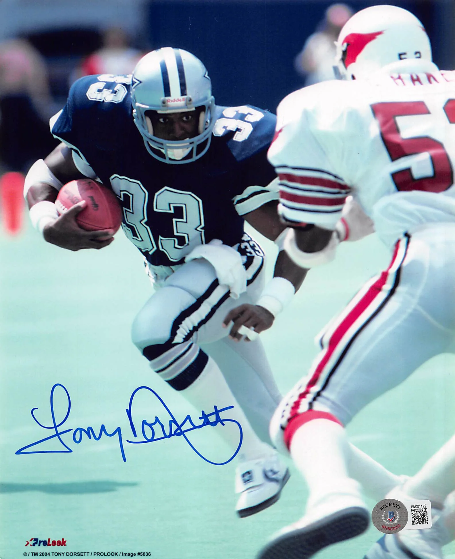 Cowboys Tony Dorsett Authentic Signed 8x10 Vertical Photo Vs Cardinals BAS Wit - Image 2