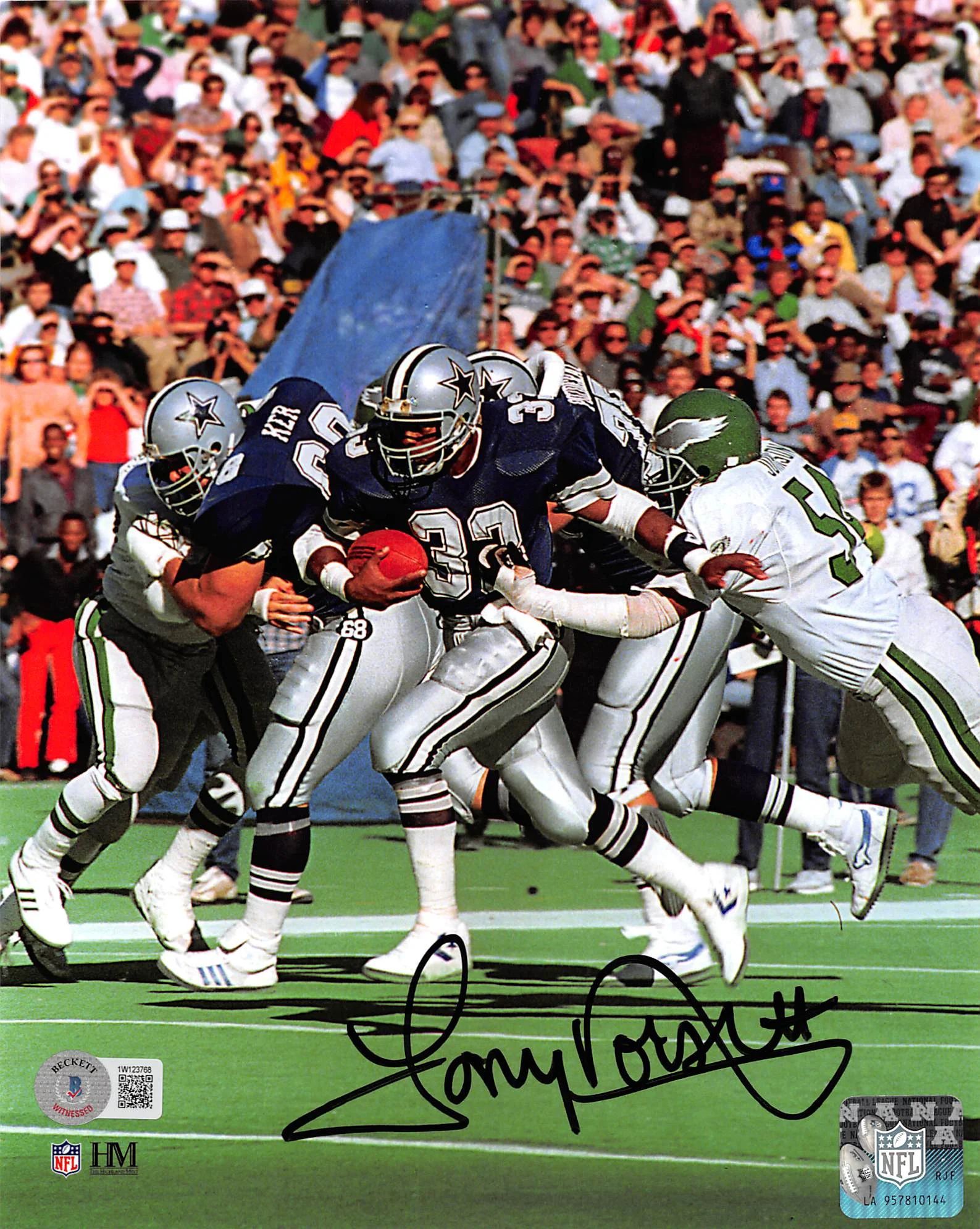 Cowboys Tony Dorsett Authentic Signed 8x10 Vertical Photo Vs Eagles BAS Witness - Image 2