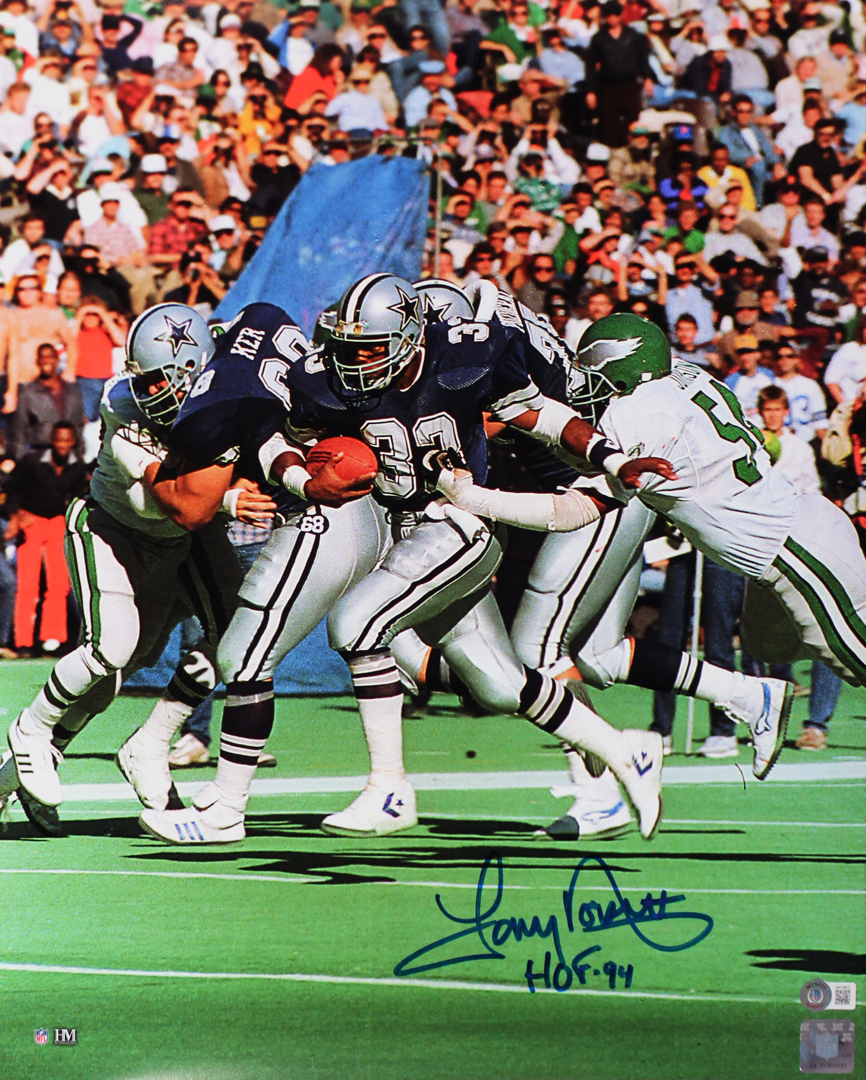 Cowboys Tony Dorsett "HOF 94" Signed 16x20 Vertical Photo Vs Eagles BAS Witness - Image 2