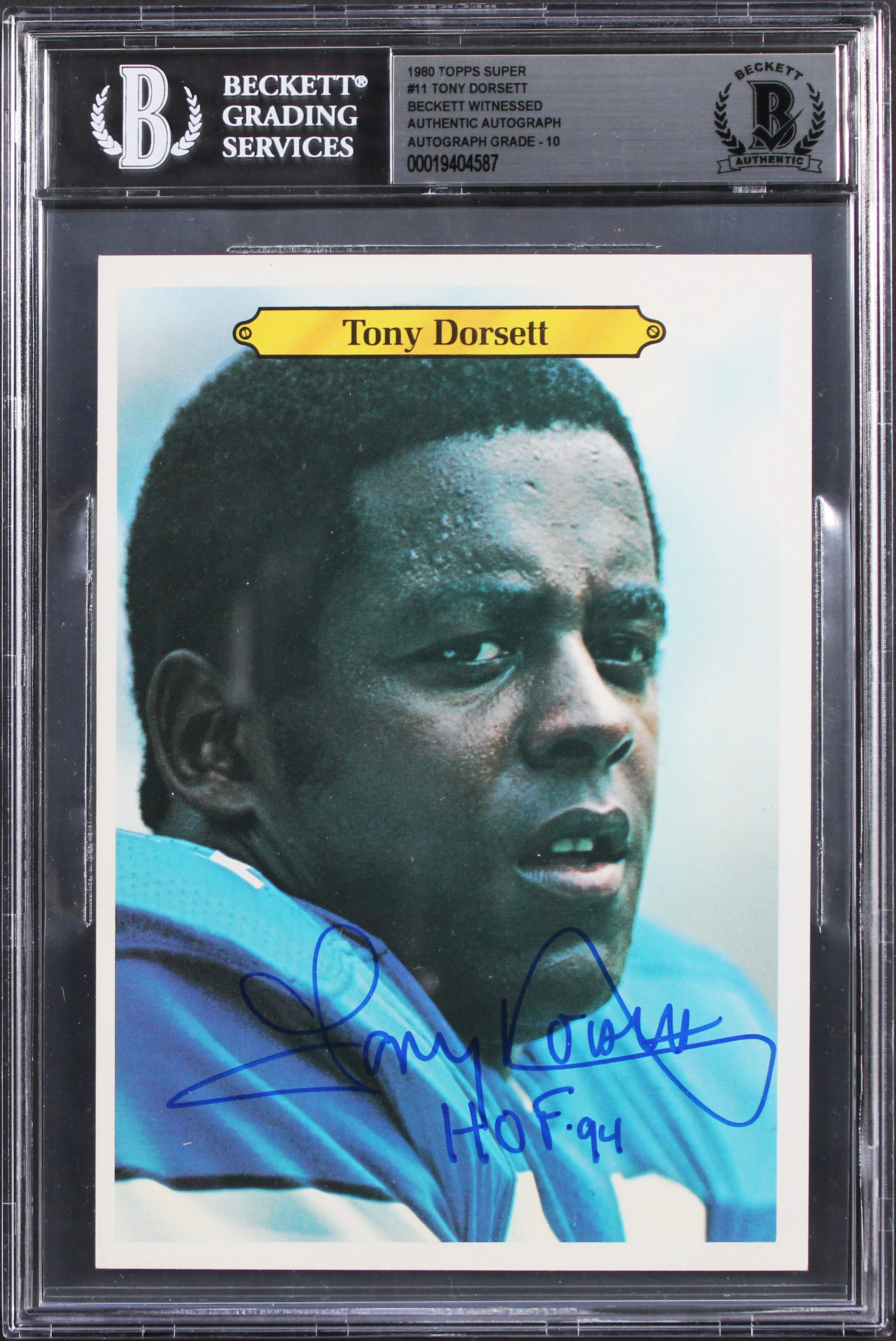 Cowboys Tony Dorsett "HOF" Signed 1980 Topps Super #11 5x7 Card Auto 10 BAS Slab