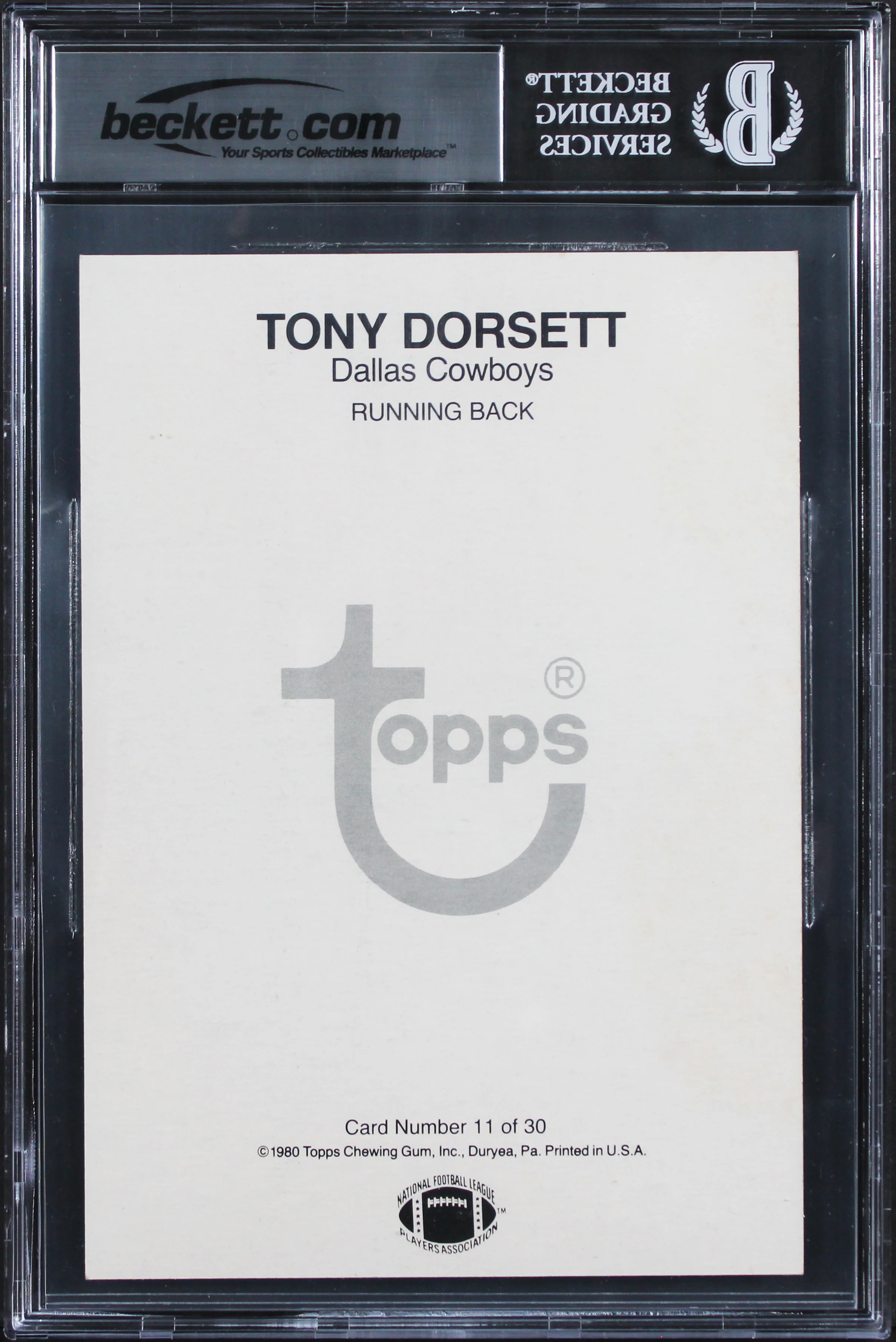 Cowboys Tony Dorsett "HOF" Signed 1980 Topps Super #11 5x7 Card Auto 10 BAS Slab - Image 3