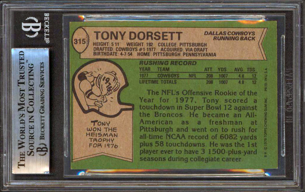 Cowboys Tony Dorsett "ROY 77, HOF 94" Signed 1978 Topps #315 RC Card BAS Slab 3 - Image 3
