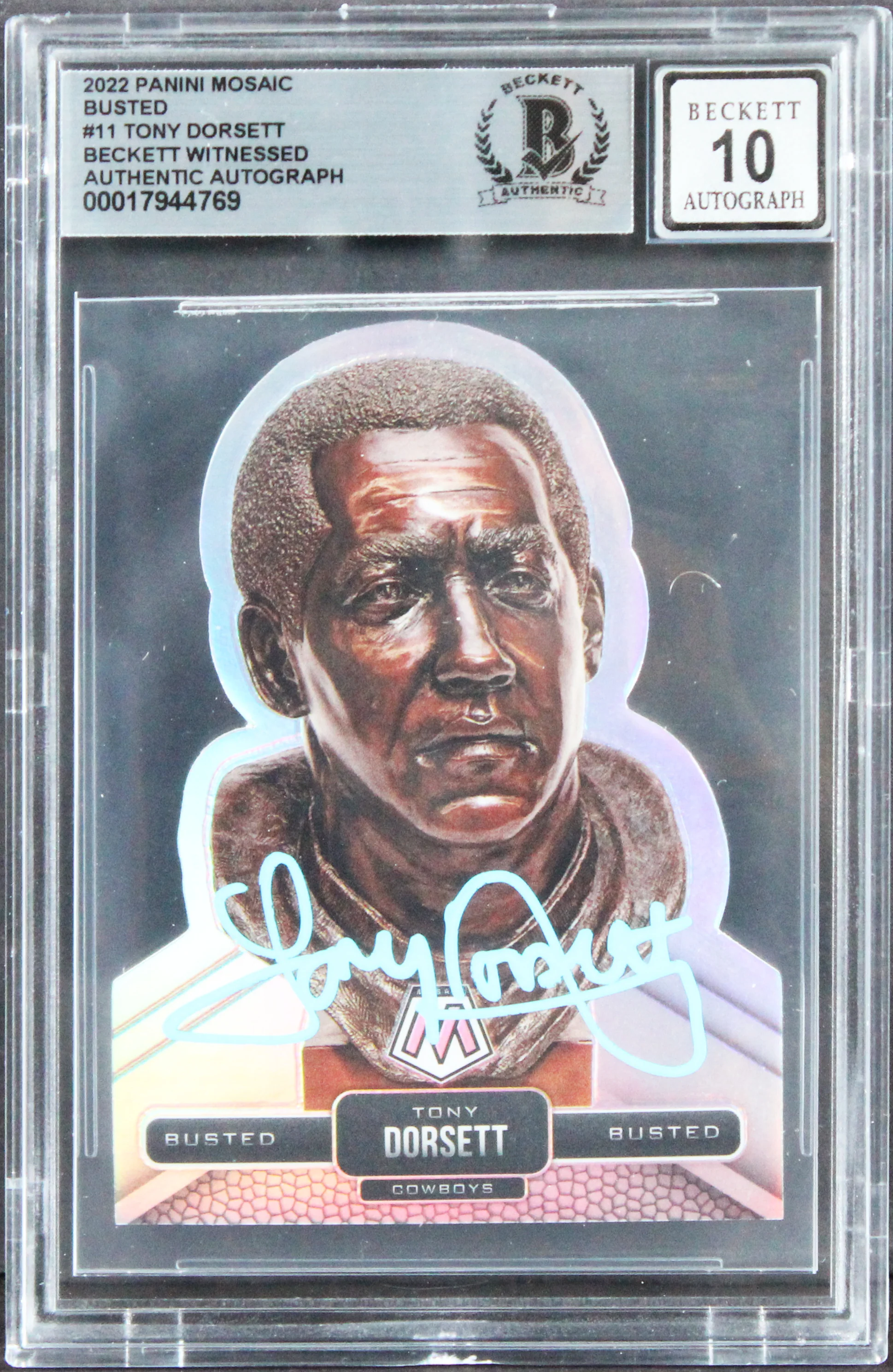 Cowboys Tony Dorsett Signed 2022 Panini Mosaic Busted #11 Card Auto 10! BAS Slab - Image 2
