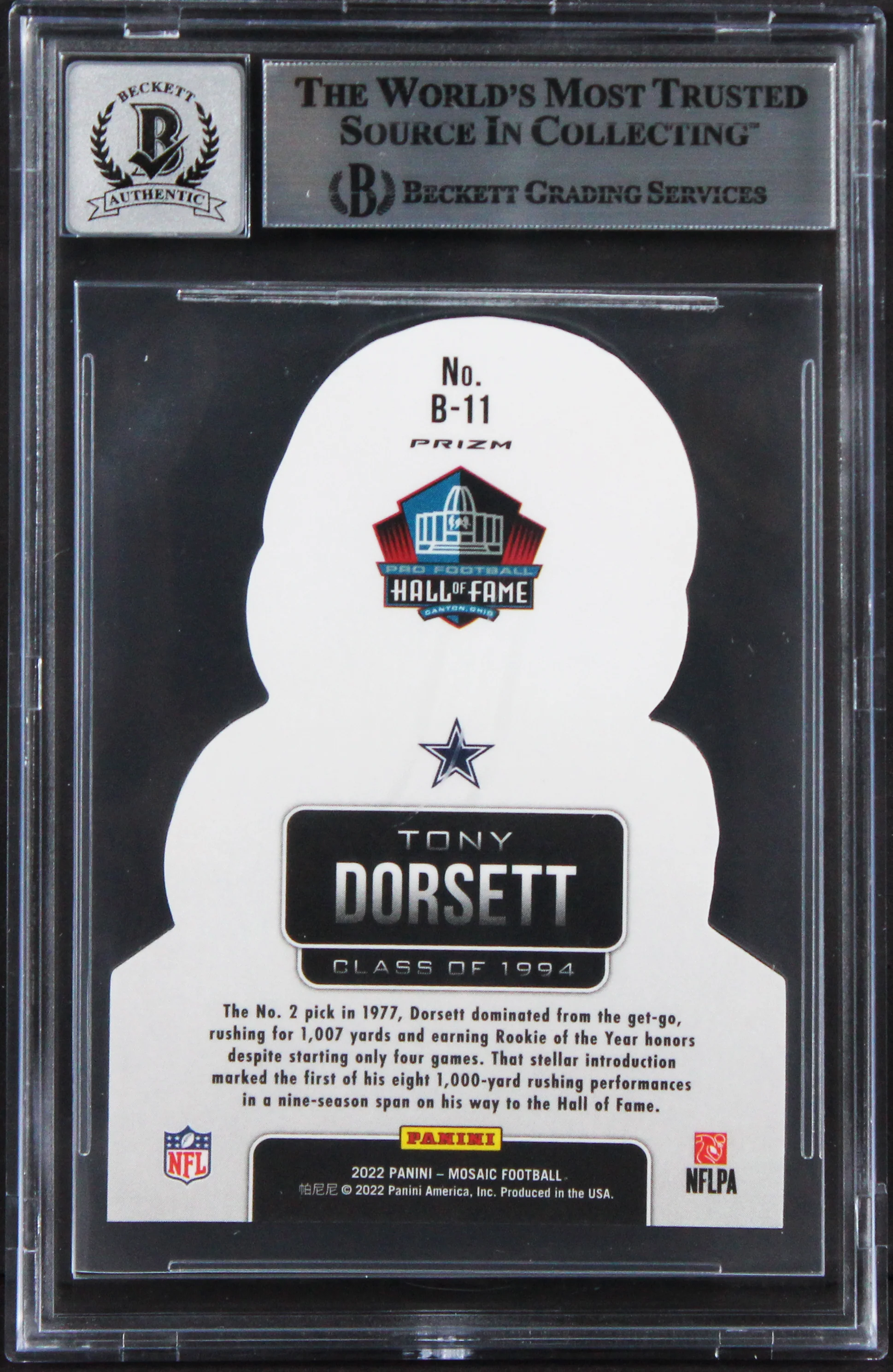 Cowboys Tony Dorsett Signed 2022 Panini Mosaic Busted #11 Card Auto 10! BAS Slab - Image 3