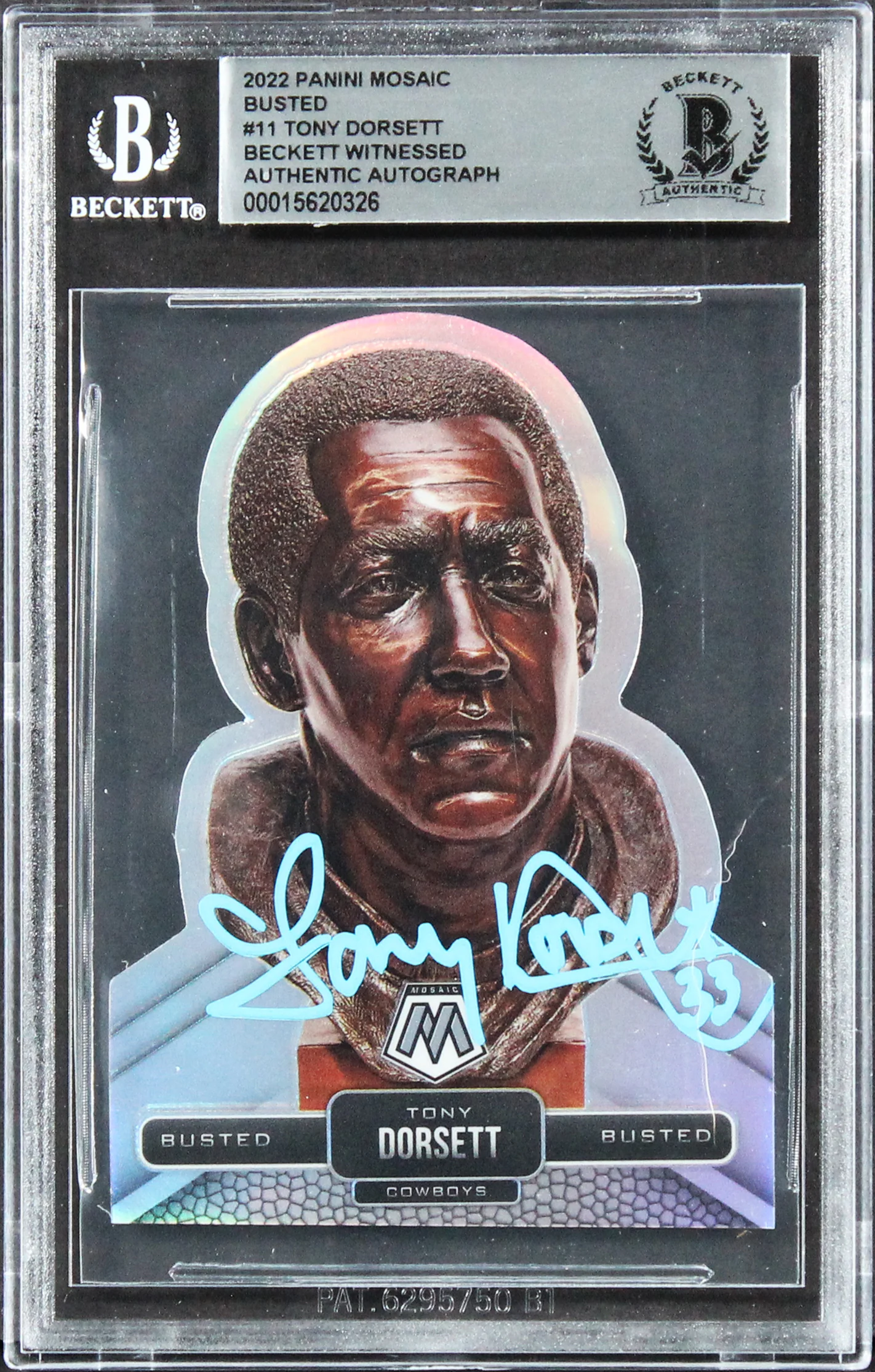 Cowboys Tony Dorsett Signed 2022 Panini Mosaic Busted #11 Card BAS Slabbed