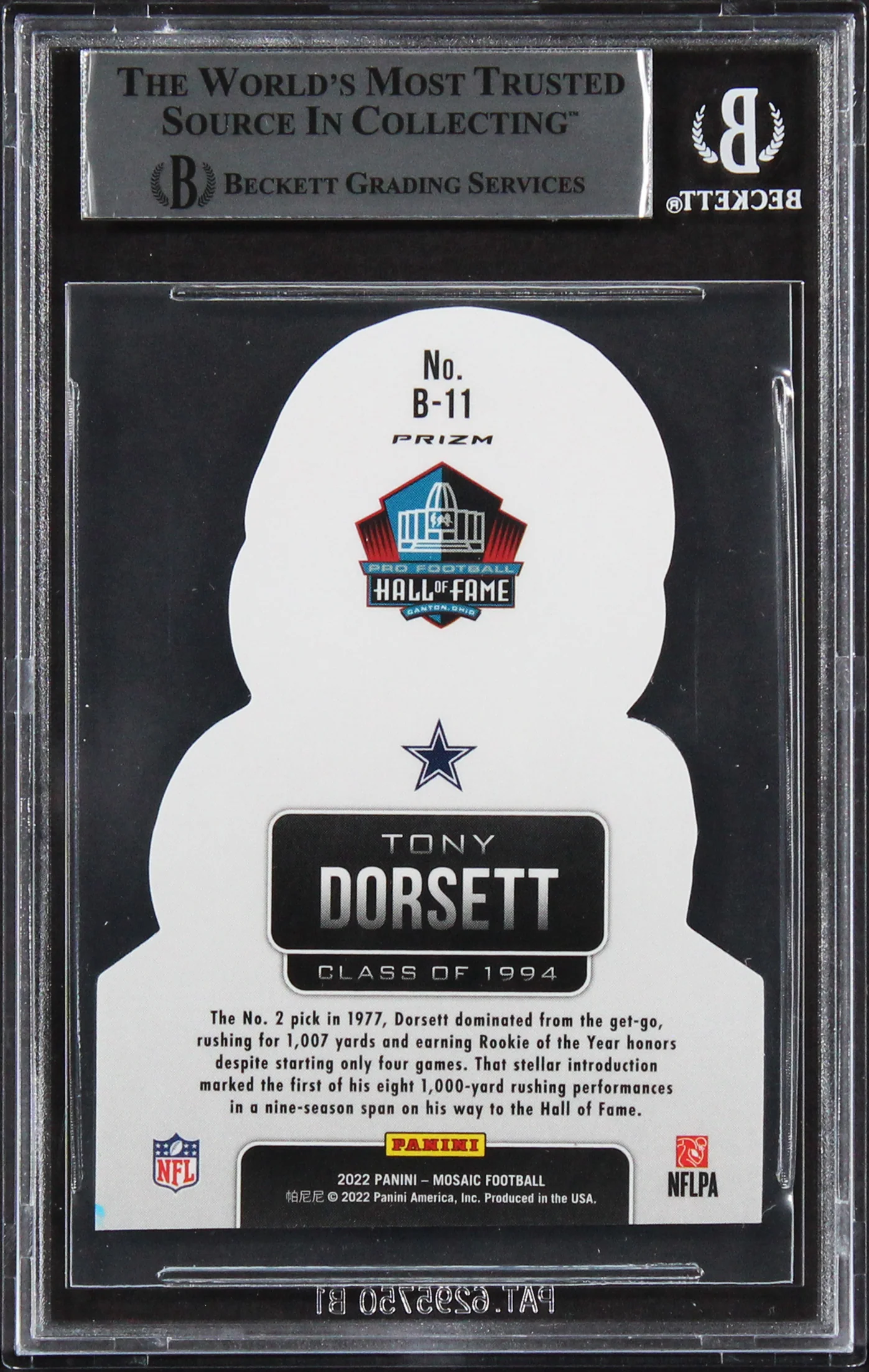 Cowboys Tony Dorsett Signed 2022 Panini Mosaic Busted #11 Card BAS Slabbed - Image 3