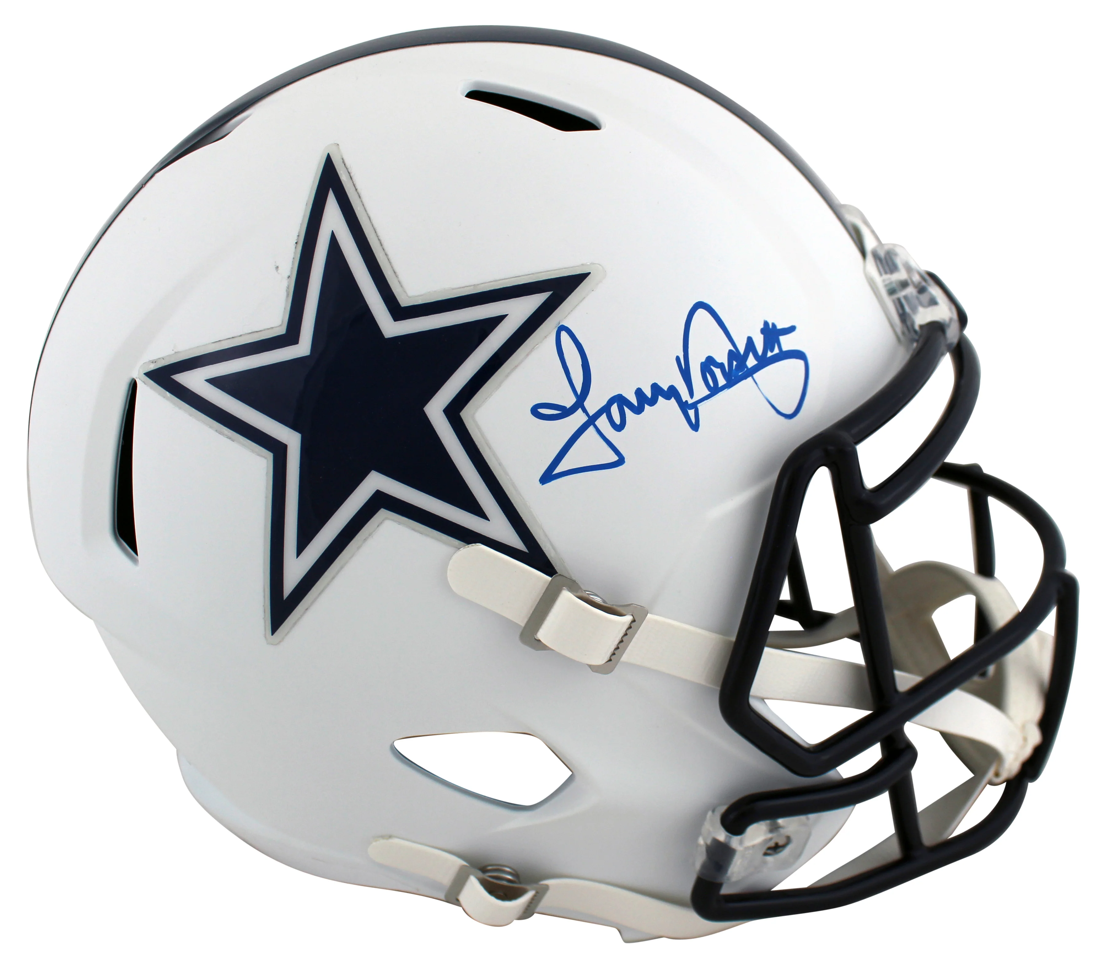 Cowboys Tony Dorsett Signed Flat White Full Size Speed Rep Helmet BAS Witnessed - Image 2