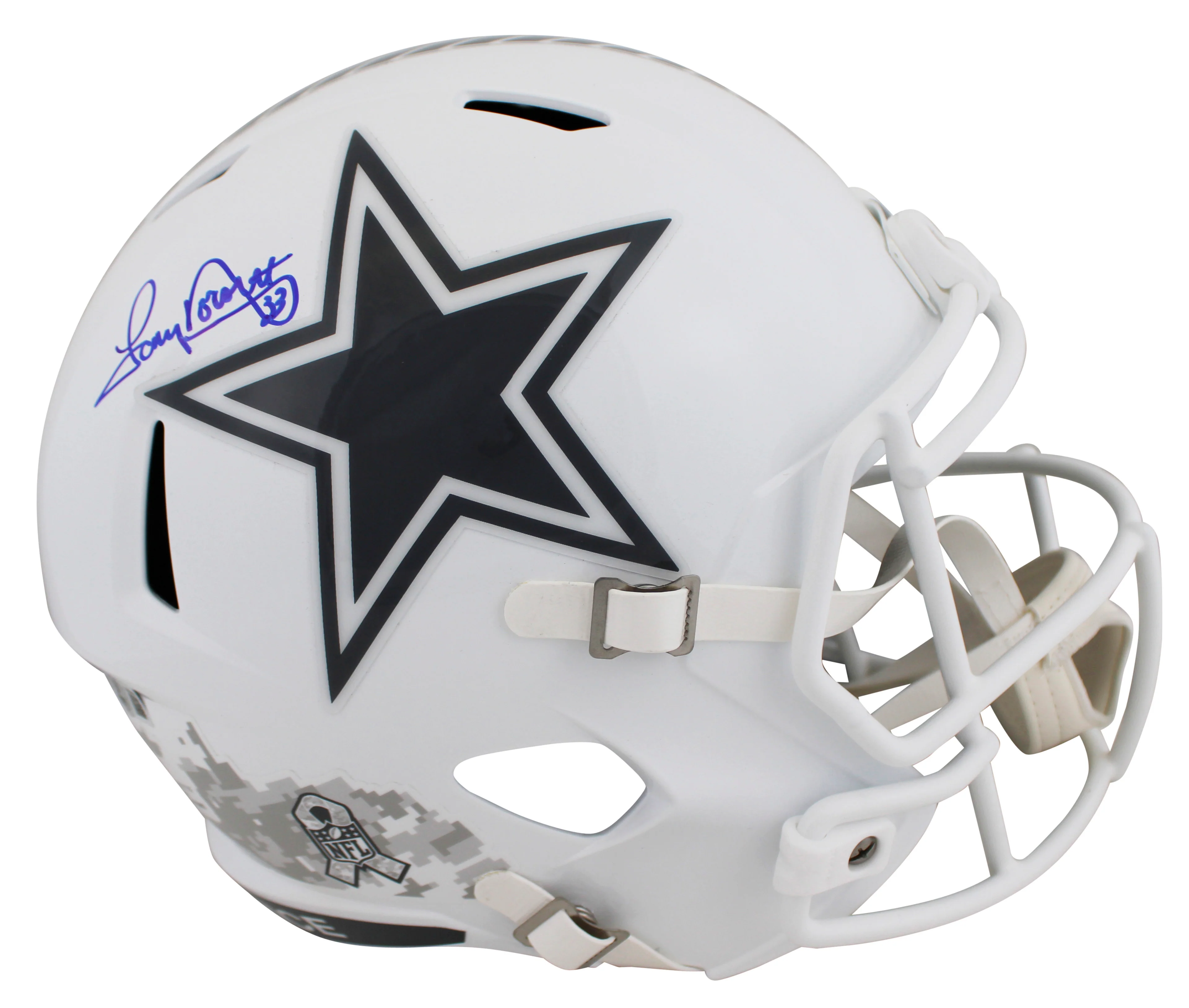 Cowboys Tony Dorsett Signed Salute To Service III F/S Speed Rep Helmet BAS Wit