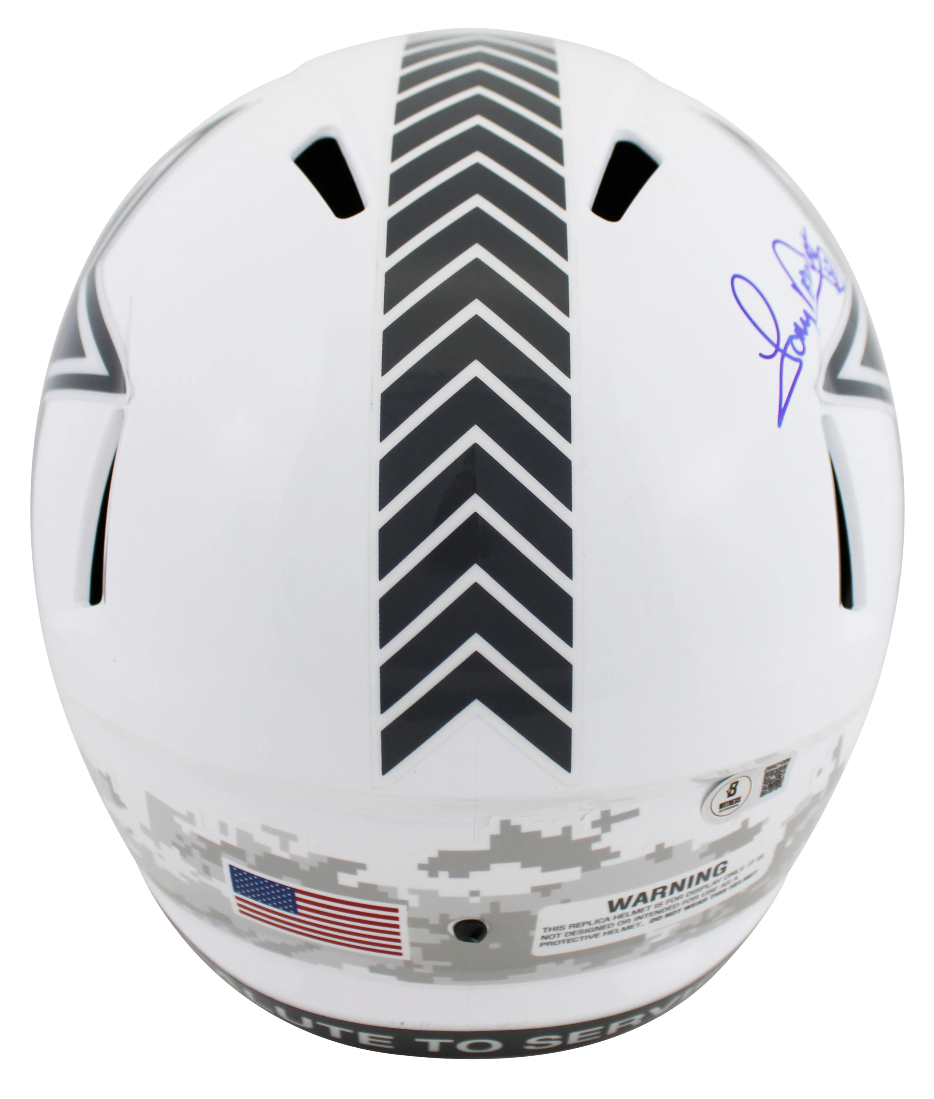 Cowboys Tony Dorsett Signed Salute To Service III F/S Speed Rep Helmet BAS Wit - Image 3
