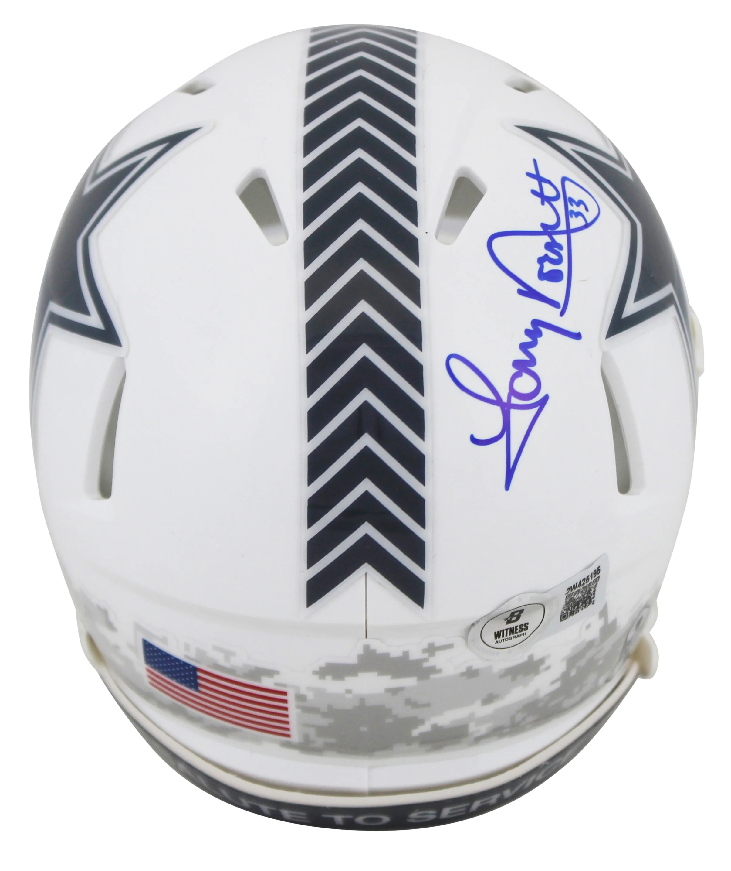 Cowboys Tony Dorsett Signed Salute To Service III Speed Mini Helmet BAS Witness - Image 3