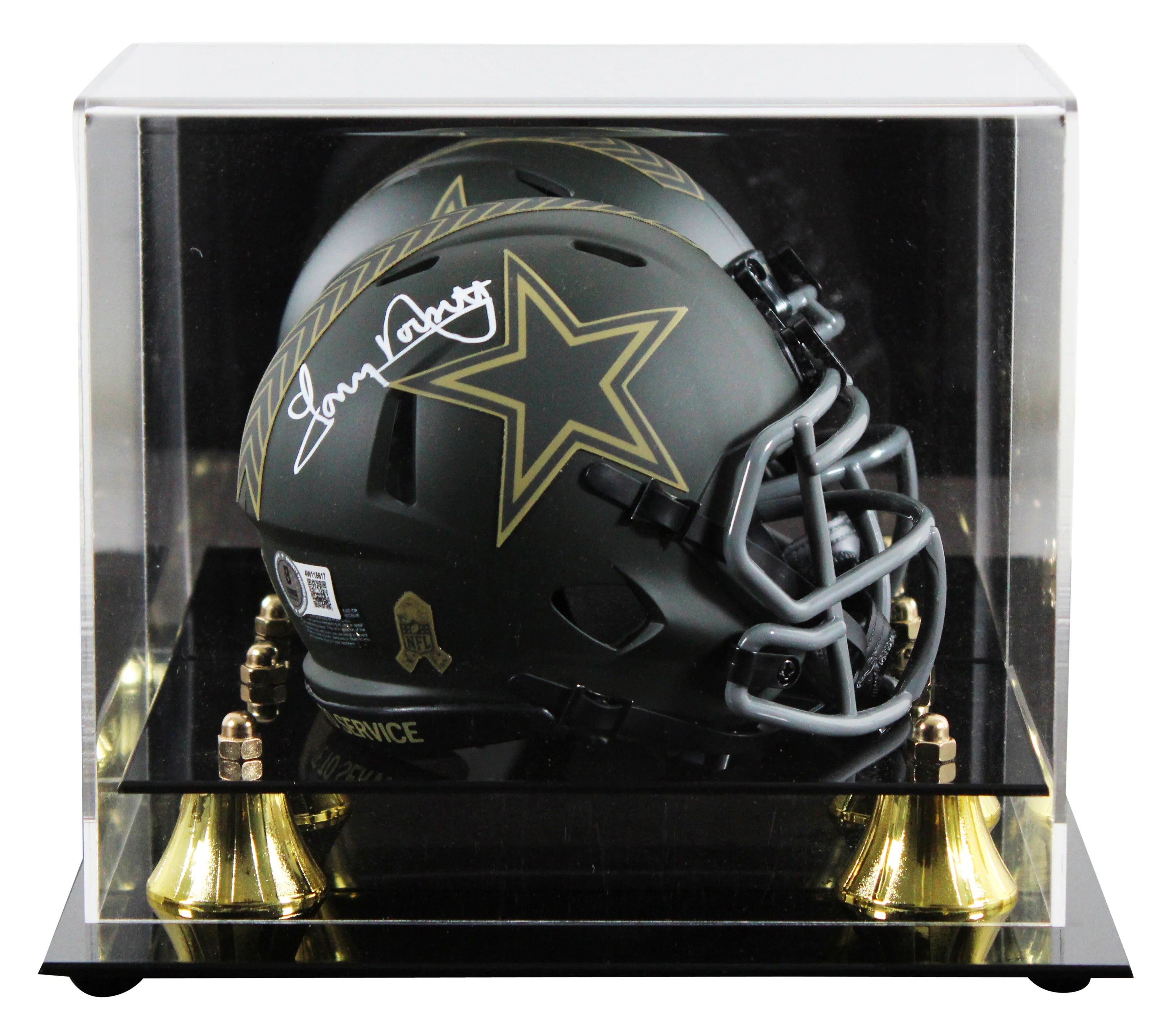 Cowboys Tony Dorsett Signed Salute to Service IV Speed Mini Helmet W/ Case BAS W - Image 2