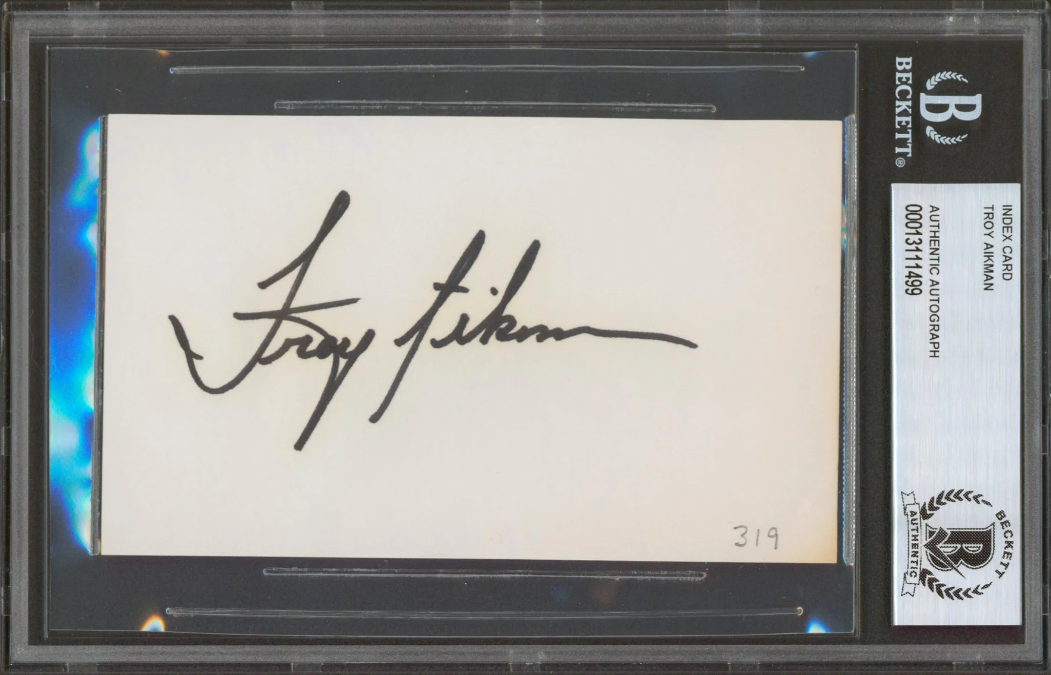 Cowboys Troy Aikman Authentic Vintage Signed 3x5 Index Card BAS Slabbed - Image 2