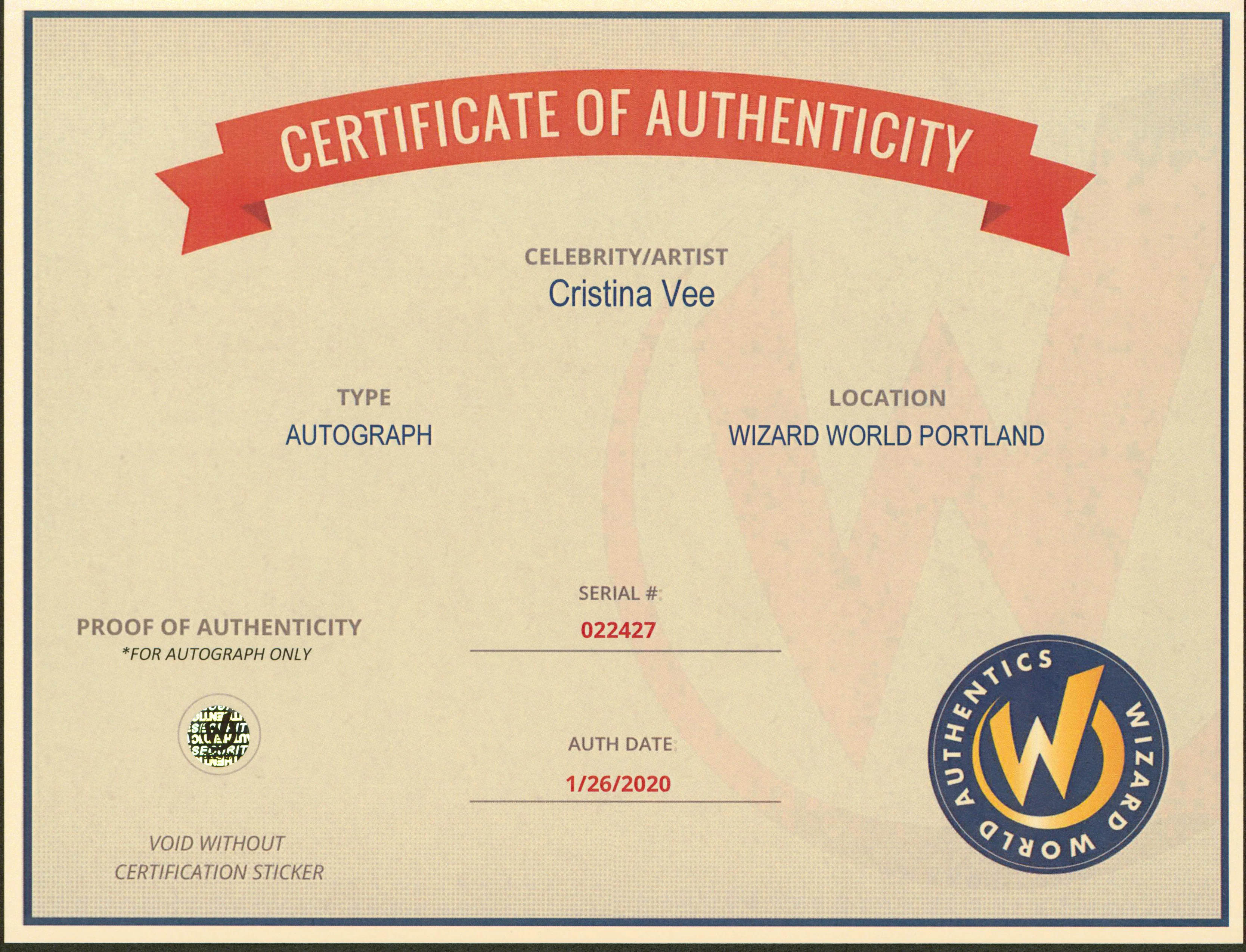 Cristina Vee Seven Deadly Sins "Hawk!" Signed 8.5x11 Photo Wizard World - Image 3