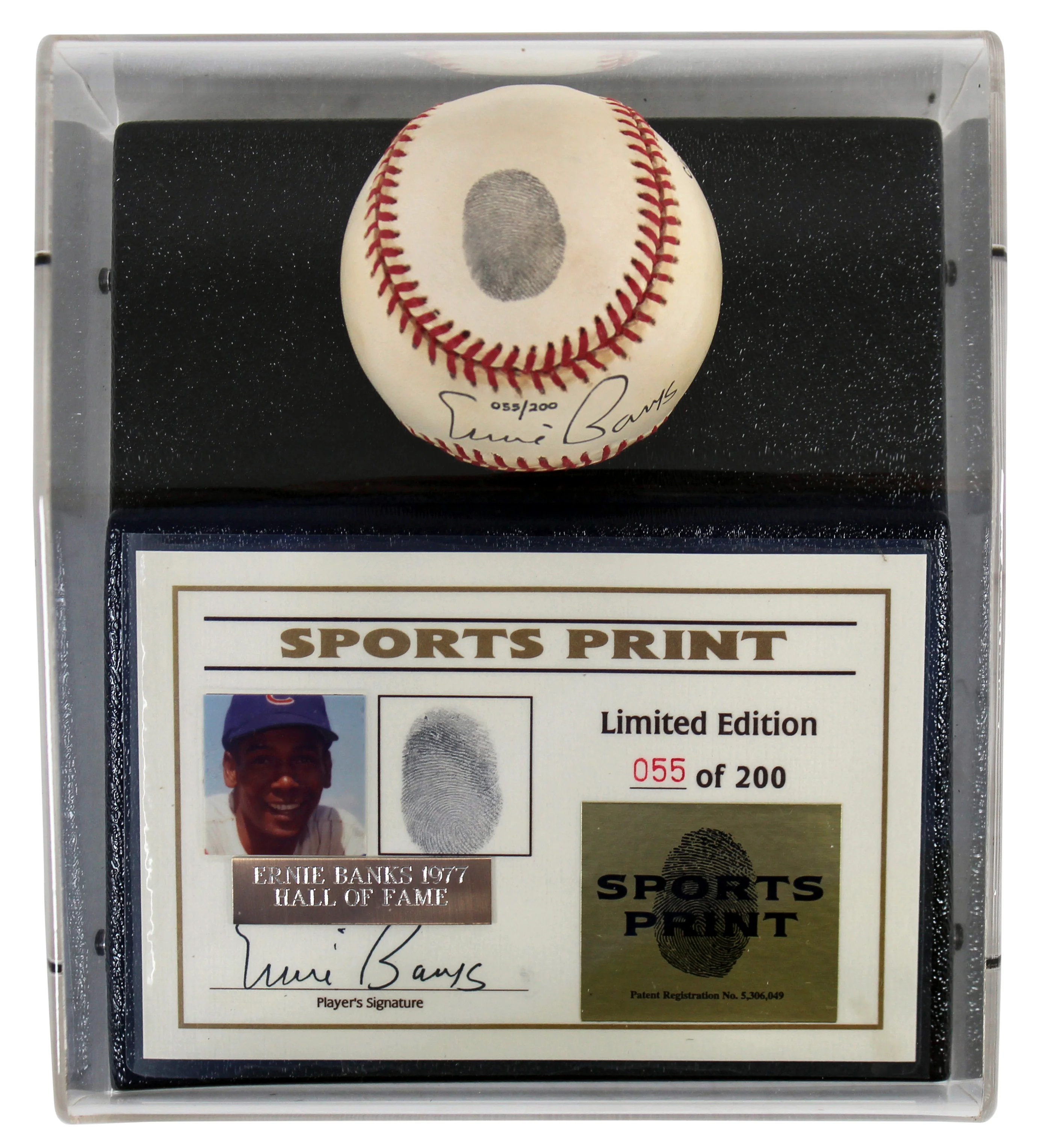 Cubs Ernie Banks Signed Thumbprint Baseball LE #'d/200 w/ Display Case BAS - Image 3