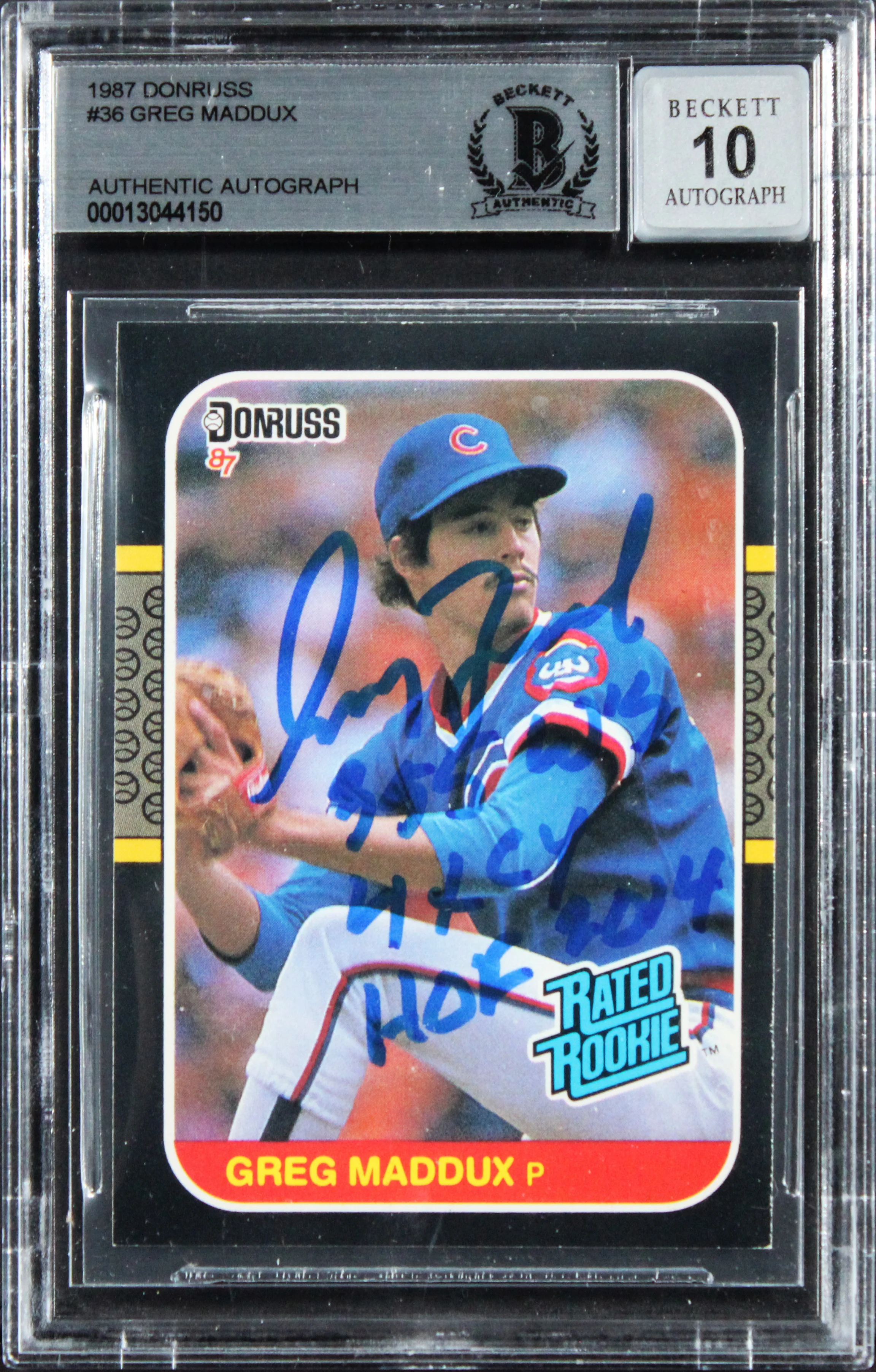 Cubs Greg Maddux "3x Insc" Signed 1997 Donruss #36 Card Auto GM 10! BAS Slabbed - Image 2