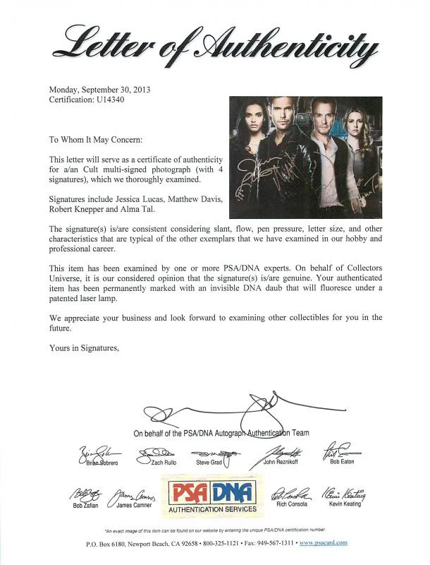 Cult Cast (4) Lucas, Davis, Knepper & Tal Signed 11X14 Photo PSA/DNA #U14340 - Image 2