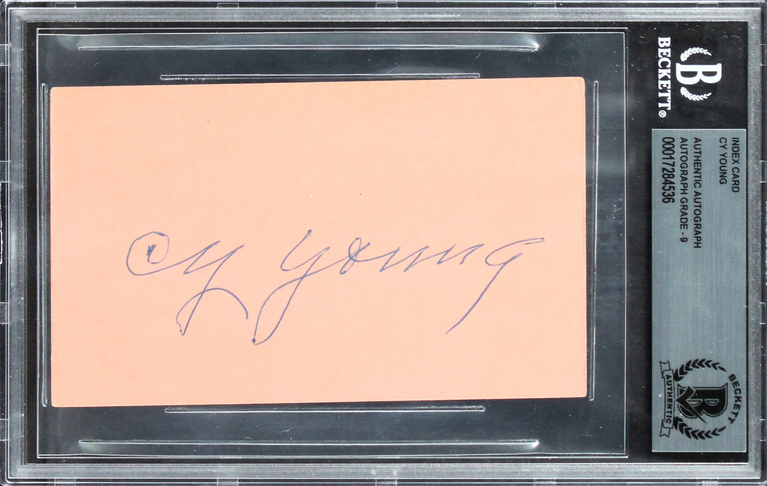 Cy Young Authentic Signed 3x5 Index Card Auto 9! Autographed BAS Slabbed - Image 2